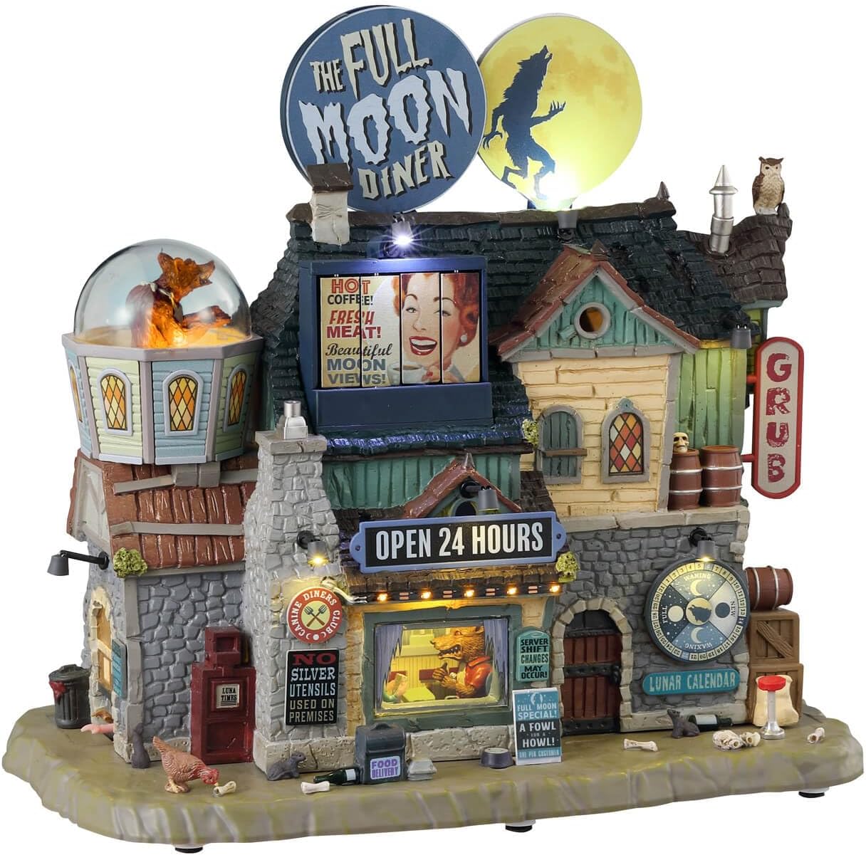 LEMAX Village Collection - Spooky Town The Full Moon Diner Animated Lit Building #35012