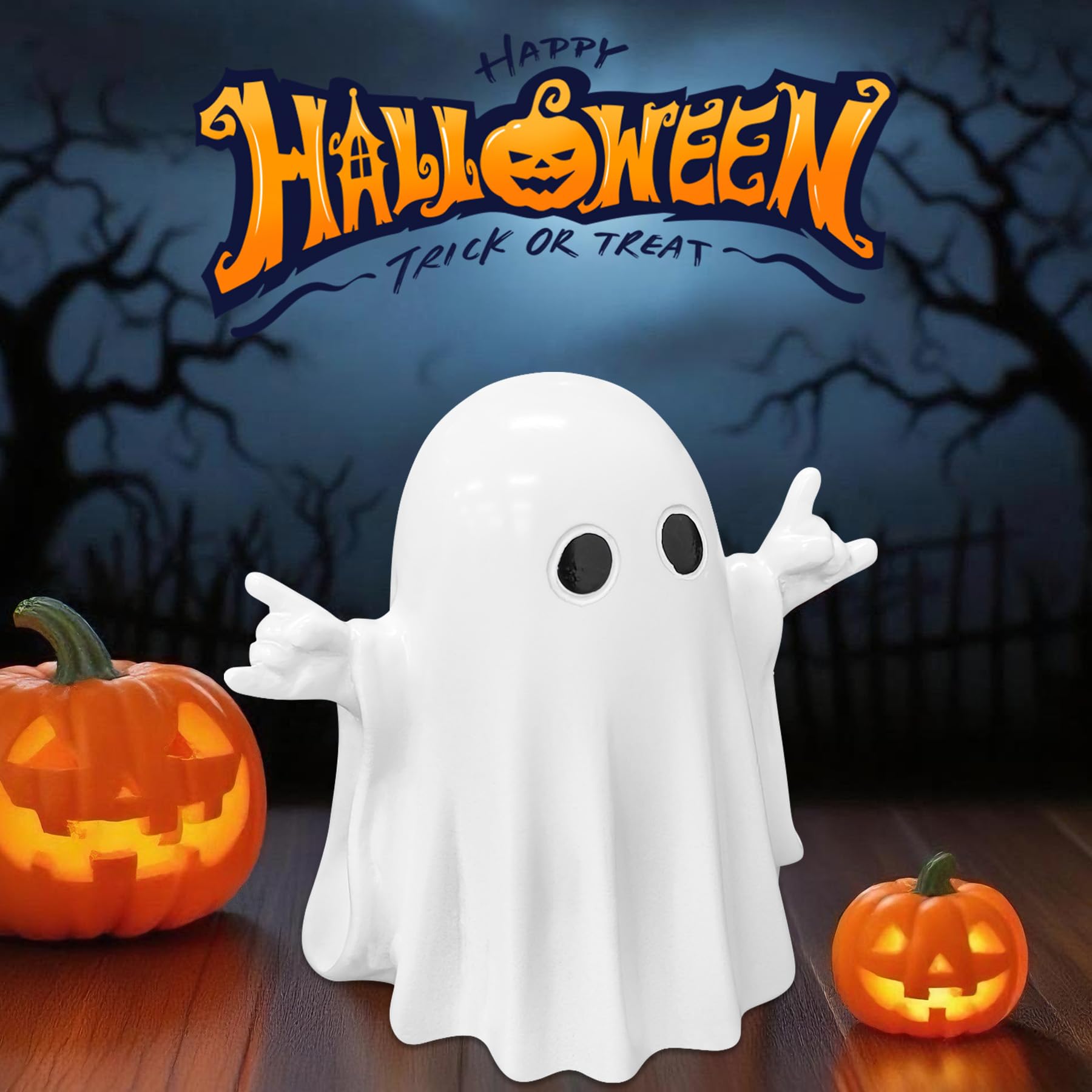 Halloween Ghost Figurine Ghost Decor, Funny Ghost Statue, Cute Ghost Figurine, Ghost Statue Halloween Decoration for Gift Props Tabletop Home Decor New Year's Gifts - Halloween Happy