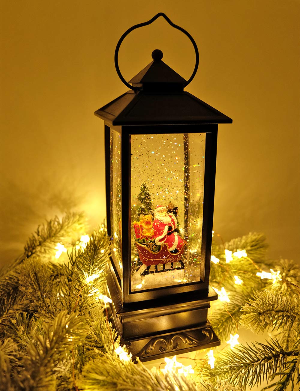 Eldnacele Halloween Ghost Projection Snow Globe Lantern with 6 - Hour Timer, Lighted Plug - in & Battery Operated Water Glittering Snowing Globe Lamp for Spooky Fall Halloween Indoor Decoration(Skeleton) - Halloween Happy