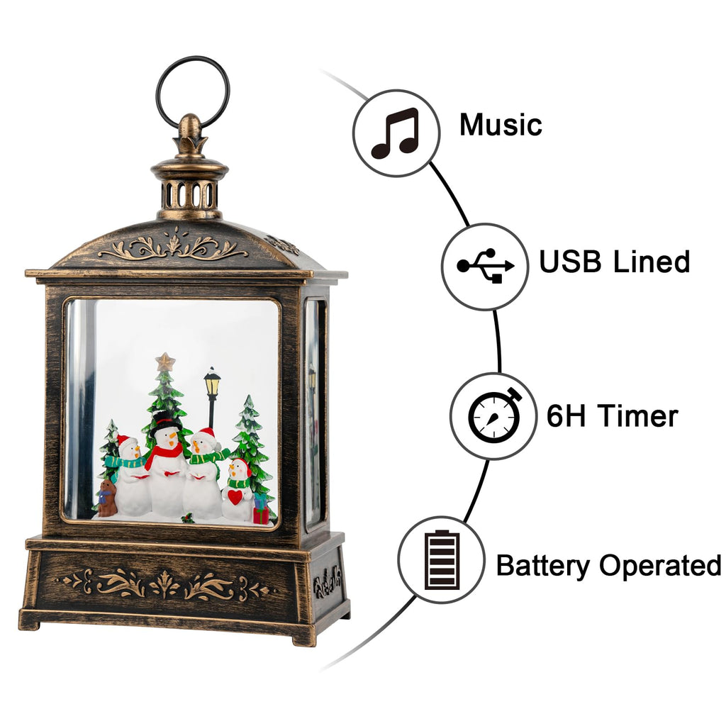 Halloween Snow Globe Lantern Water Glittering Spooky Witch' s Black Cat in Pumpkins with Music, USB Lined/Battery Operated Lighted Lantern for Halloween Festival Decoration Gifts - Halloween Happy