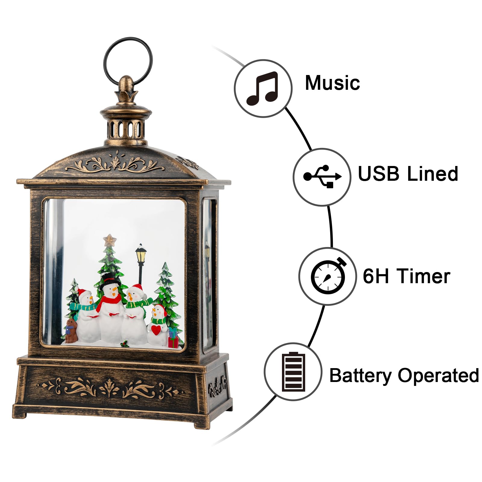 Halloween Snow Globe Lantern Water Glittering Spooky Witch' s Black Cat in Pumpkins with Music, USB Lined/Battery Operated Lighted Lantern for Halloween Festival Decoration Gifts - Halloween Happy