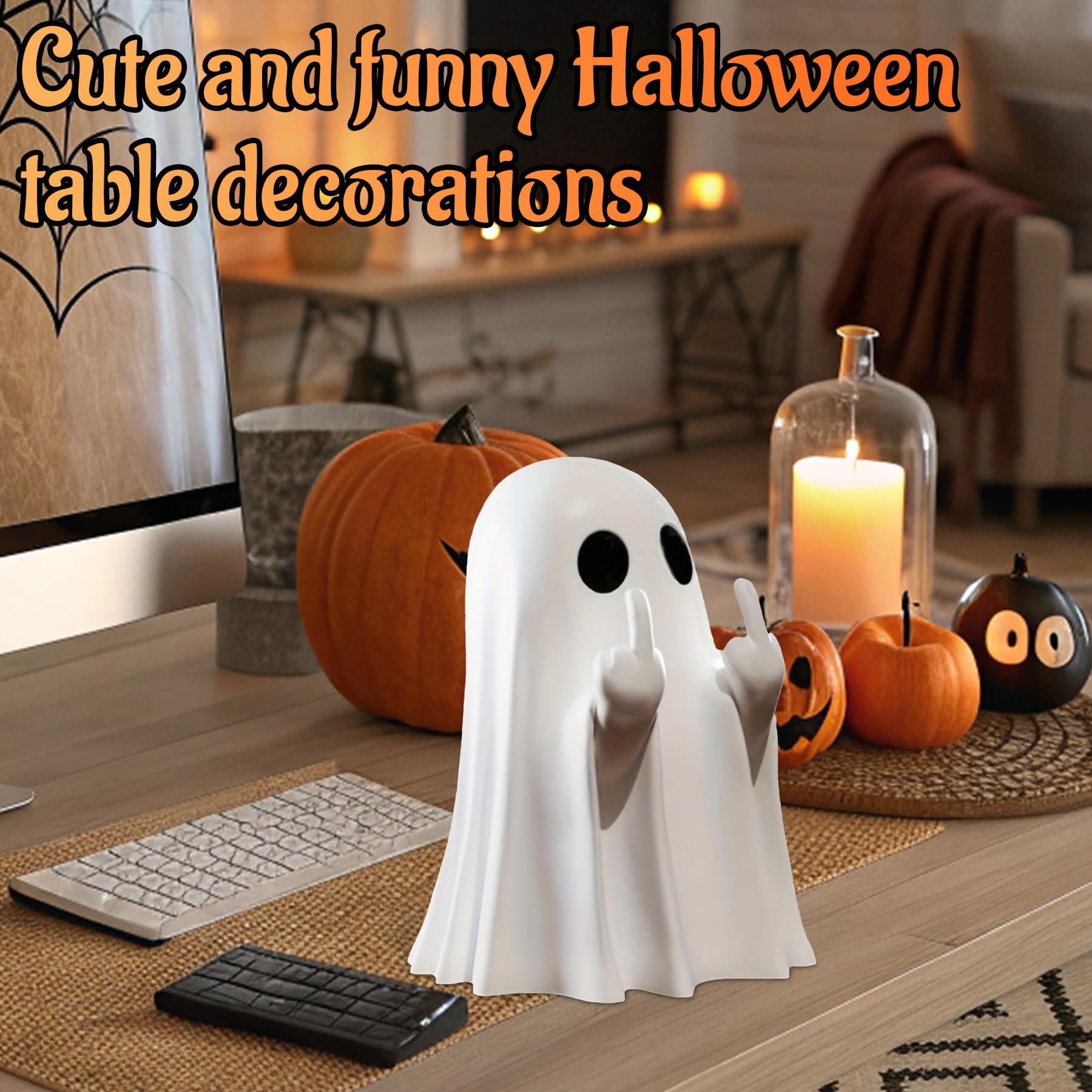 Halloween Ghost Figurine Ghost Decor, Funny Ghost Statue, Cute Ghost Figurine, Ghost Statue Halloween Decoration for Gift Props Tabletop Home Decor New Year's Gifts - Halloween Happy