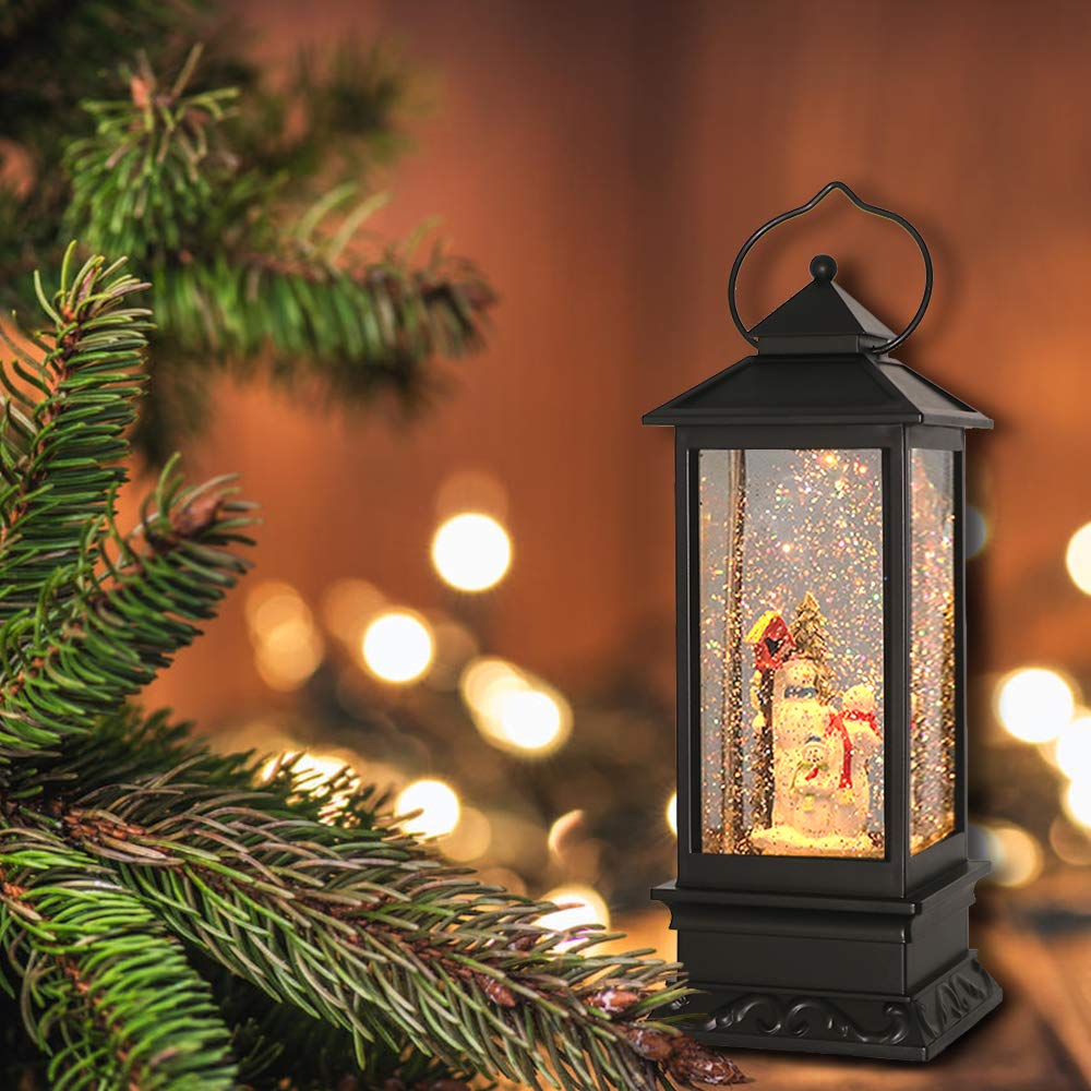 Eldnacele Halloween Ghost Projection Snow Globe Lantern with 6 - Hour Timer, Lighted Plug - in & Battery Operated Water Glittering Snowing Globe Lamp for Spooky Fall Halloween Indoor Decoration(Skeleton) - Halloween Happy