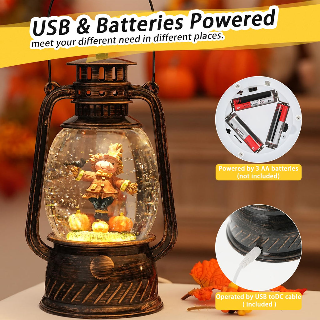 Halloween Snow Globe, Halloween Decorations Indoor Light Up Snow Globe Lantern with Music, 6H Timer, Love Never Dies Swirling Glitter Halloween Lantern for Halloween Home Decorations - Halloween Happy