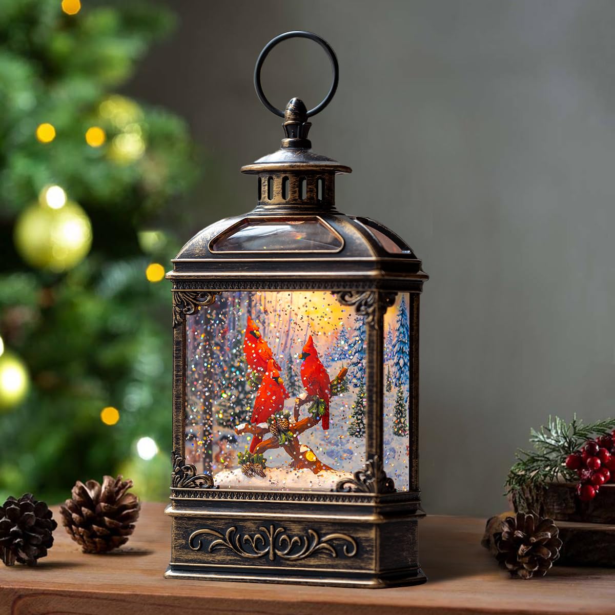Halloween Snow Globe Lantern Water Glittering Spooky Witch' s Black Cat in Pumpkins with Music, USB Lined/Battery Operated Lighted Lantern for Halloween Festival Decoration Gifts - Halloween Happy