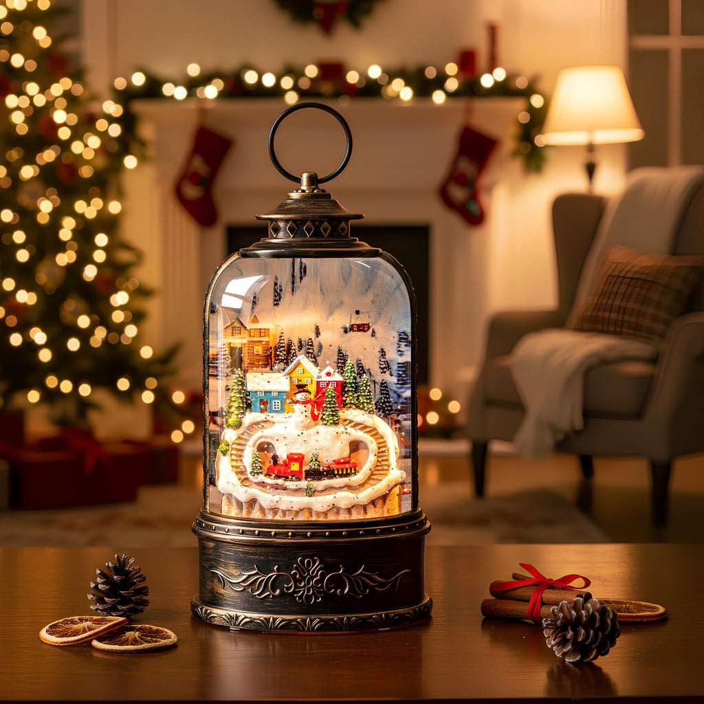 Halloween Snow Globe Lantern Water Glittering Spooky Witch' s Black Cat in Pumpkins with Music, USB Lined/Battery Operated Lighted Lantern for Halloween Festival Decoration Gifts - Halloween Happy