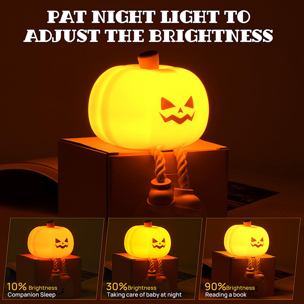 Pumpkin Night Light, Cute LED Lamp, Silicone Dimmable Nursery Nightlight for Kids, Silicone Rechargeable Bedside Touch Lamp, Funny Office Desk and Halloween Decor for Woman and Kids - Halloween Happy