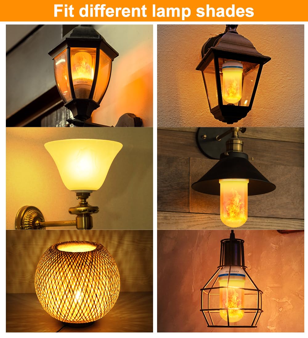 Halloween Decorations Upgraded LED Flame Light Bulbs, 4 Modes Flickering Light Bulbs, E26 Base Fire Flame Bulb, Christmas Lights Patio Outdoor Indoor Home Decor (Yellow, 2 Pack) - Halloween Happy