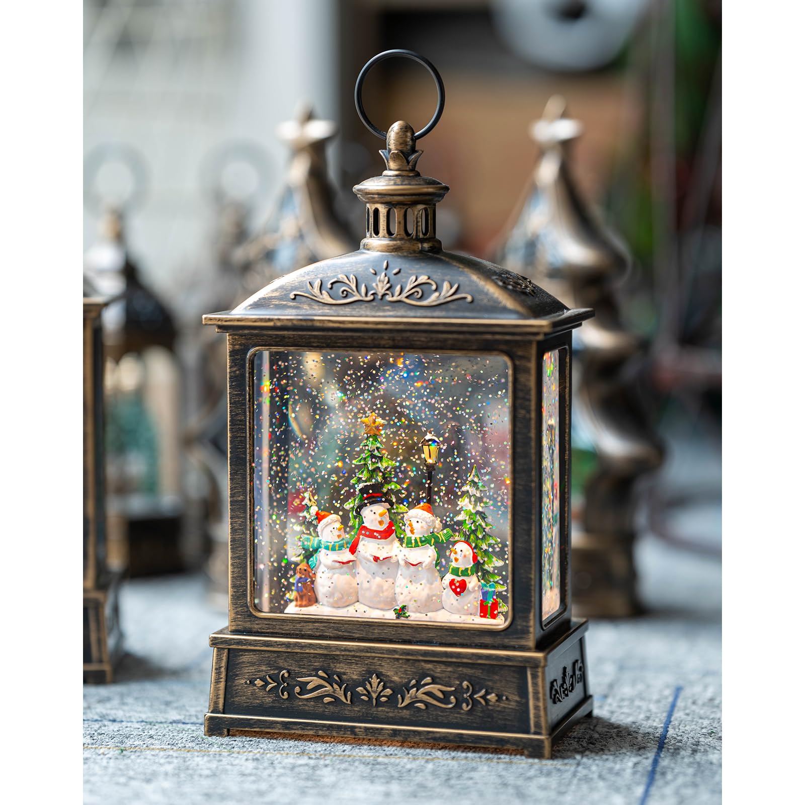 Halloween Snow Globe Lantern Water Glittering Spooky Witch' s Black Cat in Pumpkins with Music, USB Lined/Battery Operated Lighted Lantern for Halloween Festival Decoration Gifts - Halloween Happy