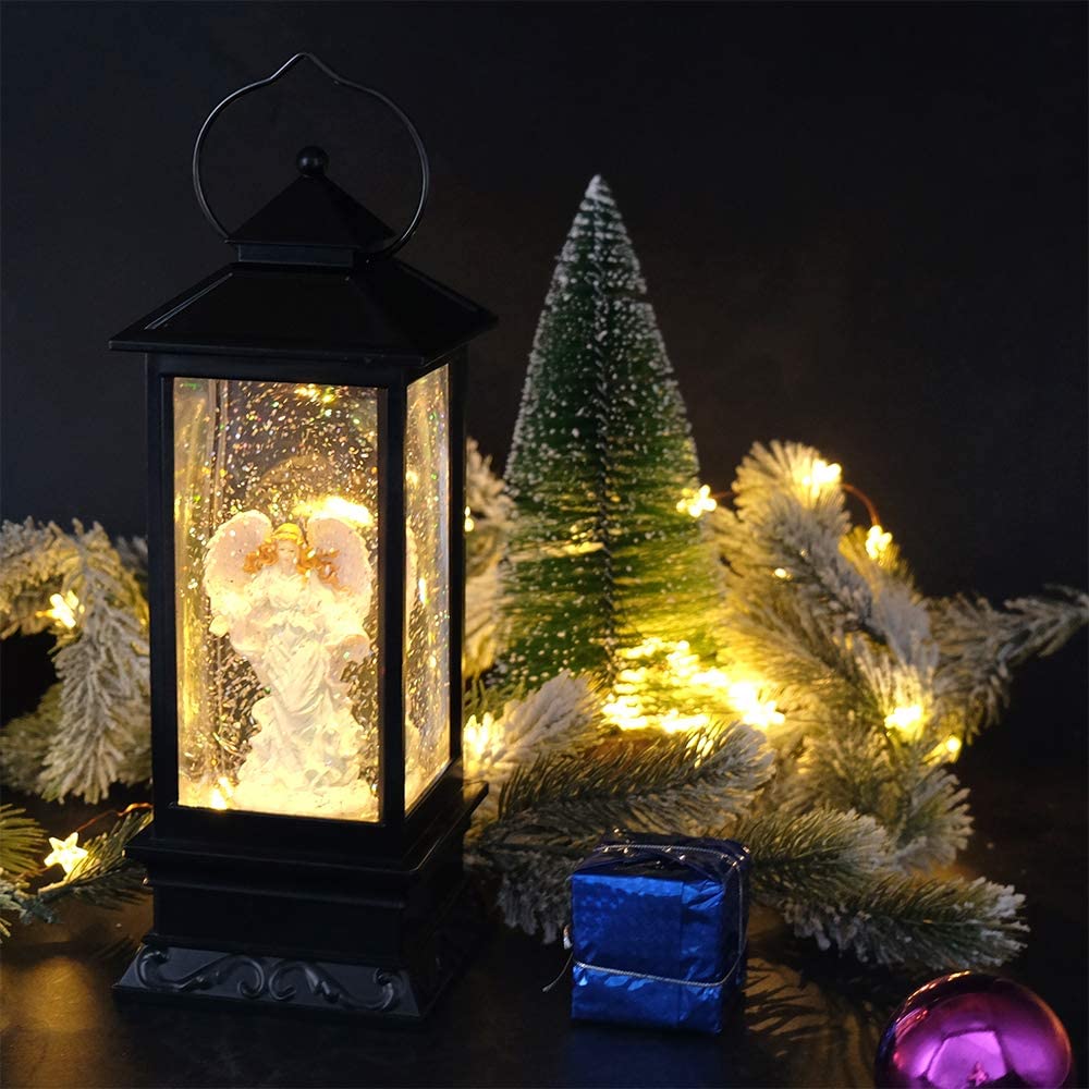 Eldnacele Halloween Ghost Projection Snow Globe Lantern with 6 - Hour Timer, Lighted Plug - in & Battery Operated Water Glittering Snowing Globe Lamp for Spooky Fall Halloween Indoor Decoration(Skeleton) - Halloween Happy