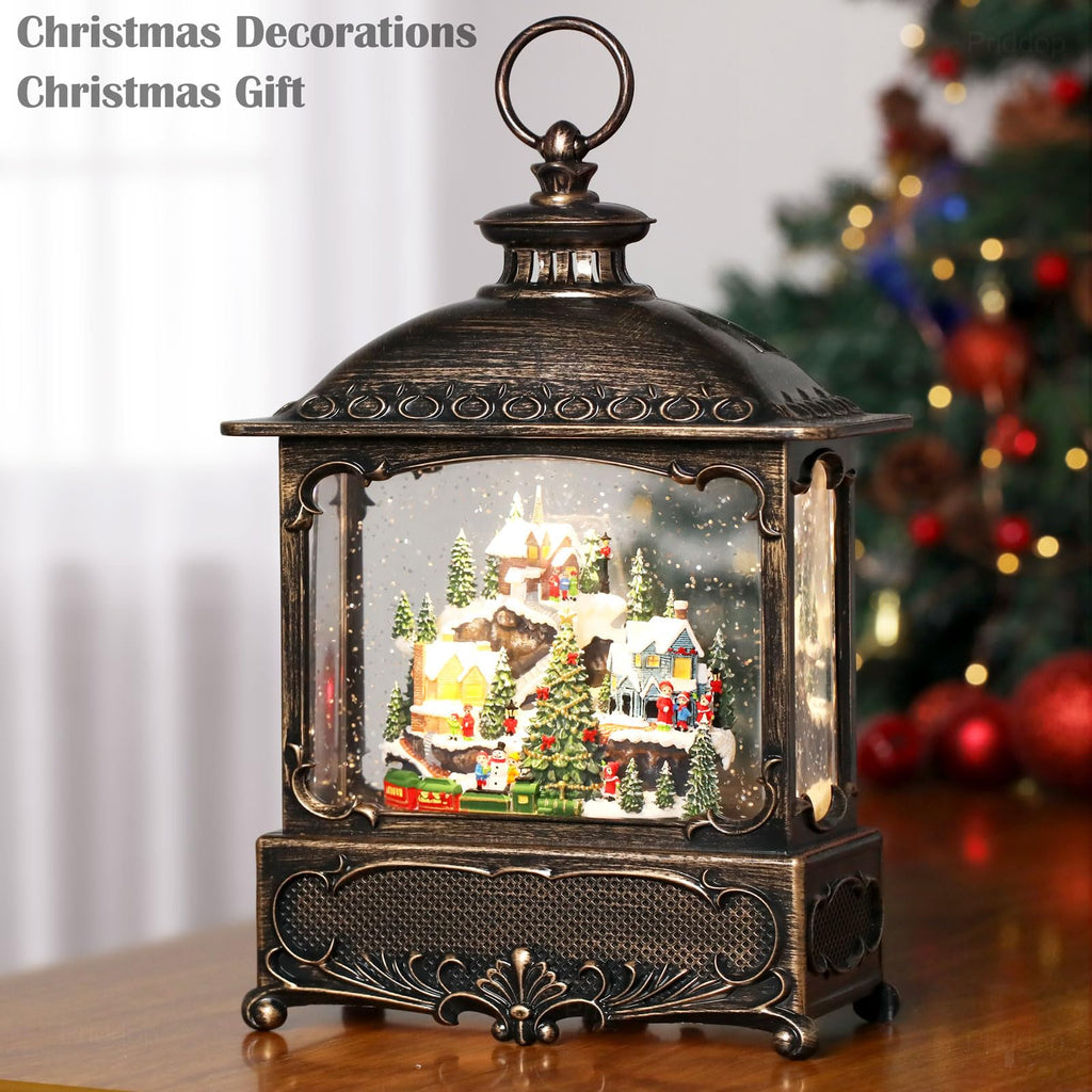 Halloween Snow Globe Lantern Haunted House Pumpkin Ghost Tree Crow Rip Dancing Bats with Timer, USB and Battery Powered 12 inch - Halloween Happy