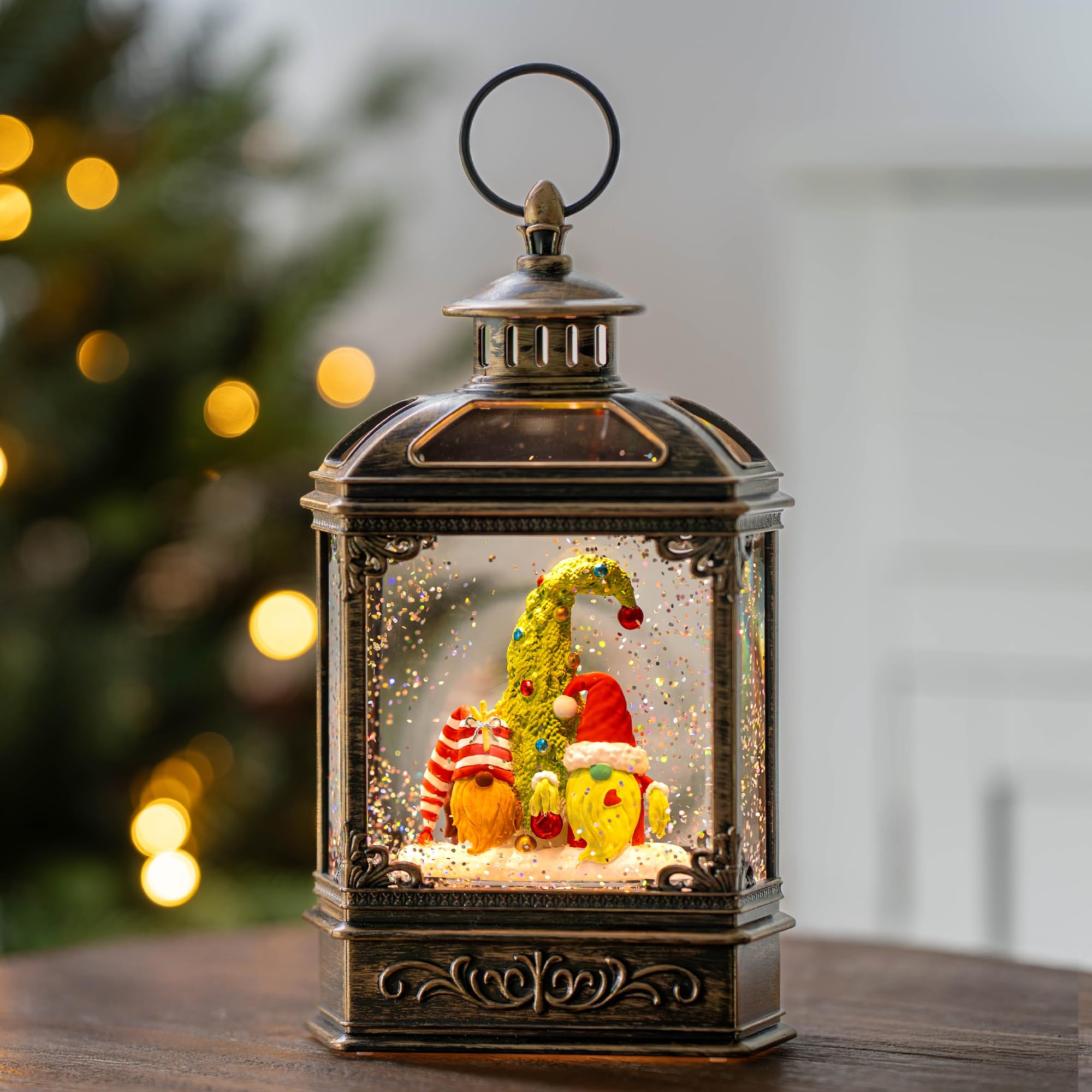 Halloween Snow Globe Lantern Water Glittering Spooky Witch' s Black Cat in Pumpkins with Music, USB Lined/Battery Operated Lighted Lantern for Halloween Festival Decoration Gifts - Halloween Happy