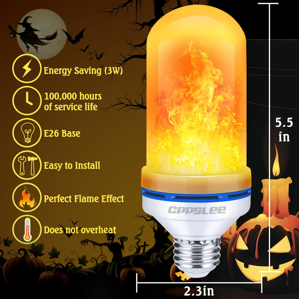 Halloween Decorations Upgraded LED Flame Light Bulbs, 4 Modes Flickering Light Bulbs, E26 Base Fire Flame Bulb, Christmas Lights Patio Outdoor Indoor Home Decor (Yellow, 2 Pack) - Halloween Happy