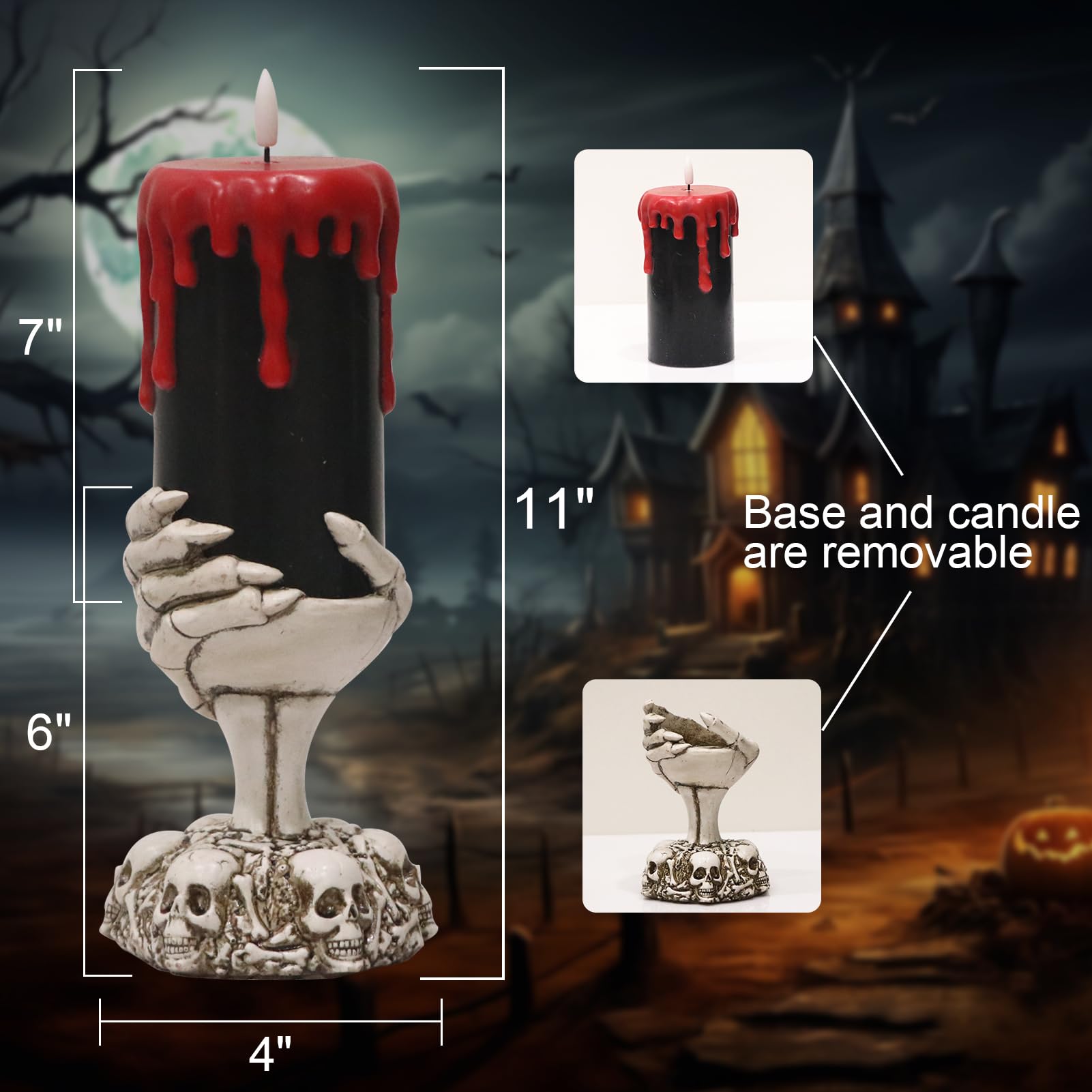 Eldnacele Halloween LED Flameless Flickering Candles Battery Operated with 6H Timer Skull Spider Web Crow Raven Spooky Decals Halloween Themed Indoor Decoration(3 Pack, D3 x H6) - Halloween Happy
