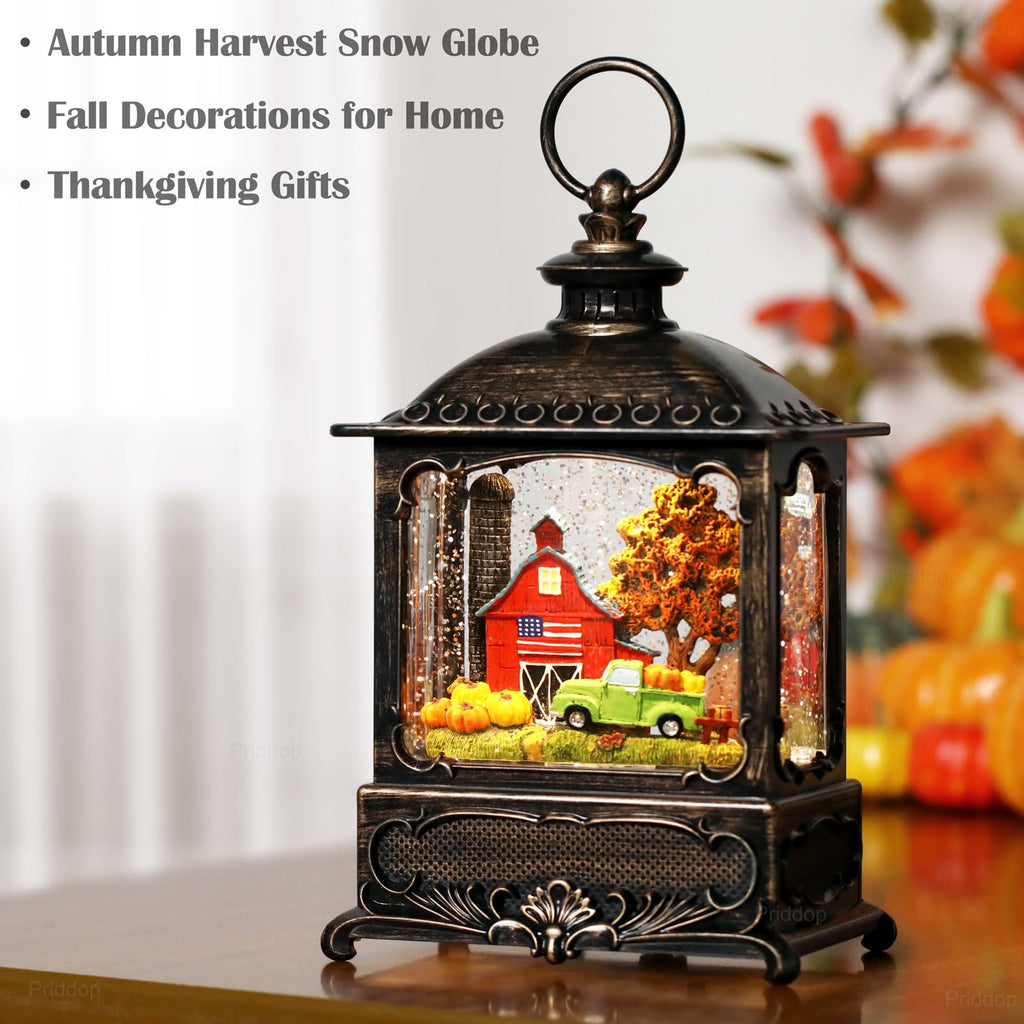 Halloween Snow Globe Lantern Haunted House Pumpkin Ghost Tree Crow Rip Dancing Bats with Timer, USB and Battery Powered 12 inch - Halloween Happy