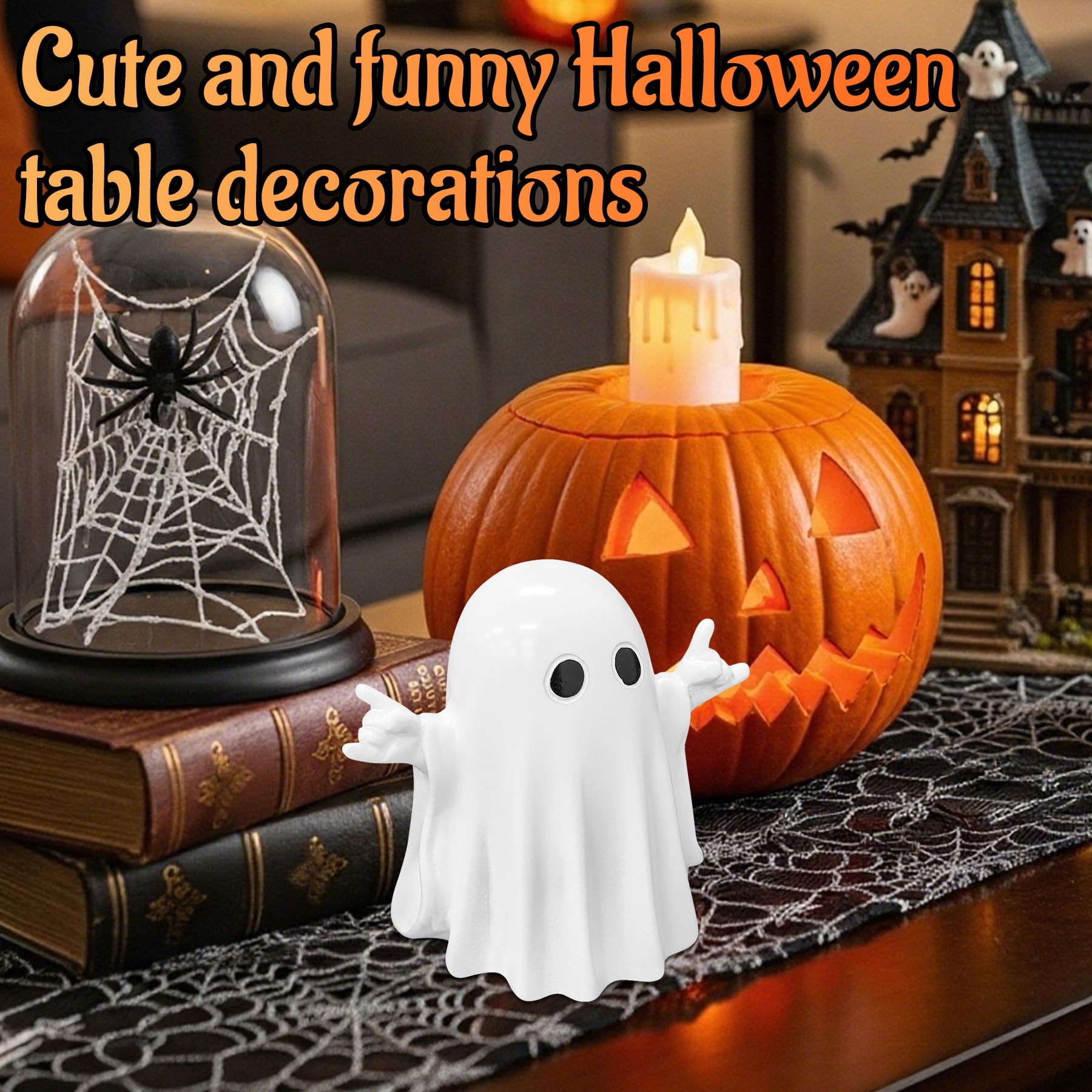 Halloween Ghost Figurine Ghost Decor, Funny Ghost Statue, Cute Ghost Figurine, Ghost Statue Halloween Decoration for Gift Props Tabletop Home Decor New Year's Gifts - Halloween Happy