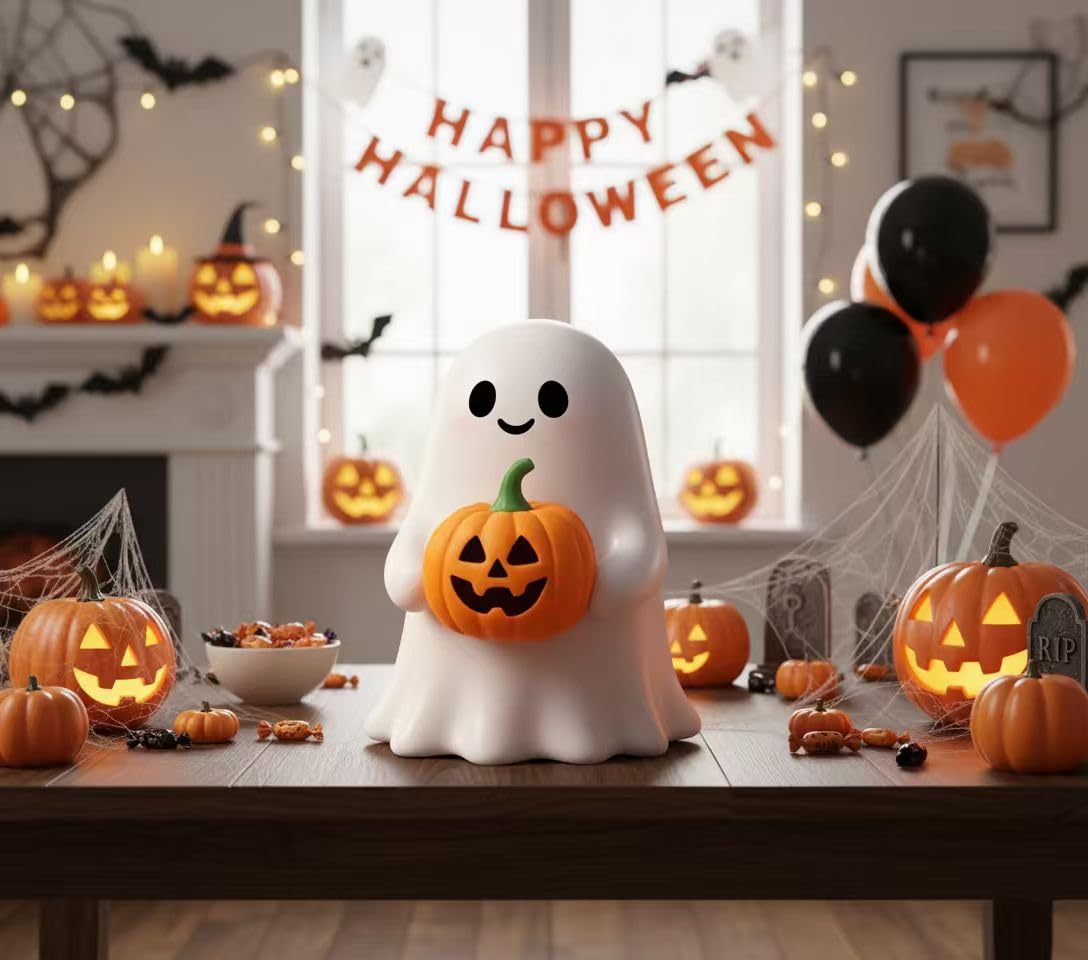 Halloween Ghost Figurine Ghost Decor, Funny Ghost Statue, Cute Ghost Figurine, Ghost Statue Halloween Decoration for Gift Props Tabletop Home Decor New Year's Gifts - Halloween Happy