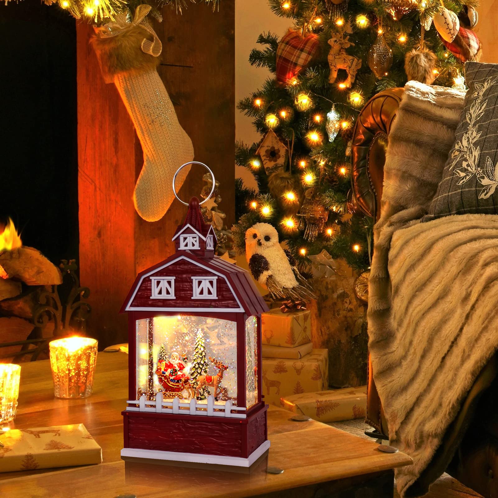 DRomance Halloween Skeleton Snow Globe Lantern with 6H Timer Battery Operated USB Powered Lighted Water Glitters Bronze Canteen Shaped Snow Globe Halloween Decoration Children Gift(6 x 3.2 x 11 Inch) - Halloween Happy