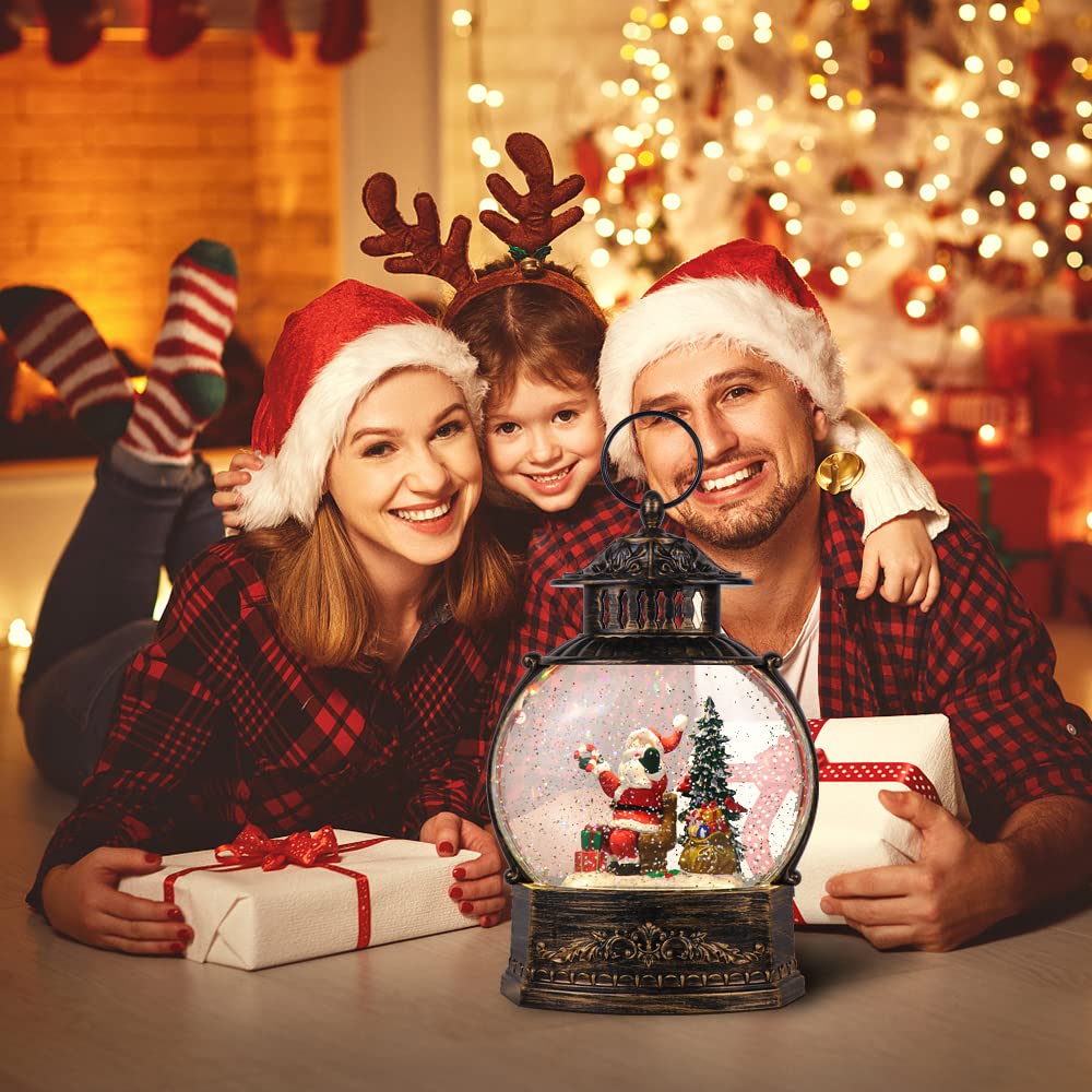 DRomance Halloween Skeleton Snow Globe Lantern with 6H Timer Battery Operated USB Powered Lighted Water Glitters Bronze Canteen Shaped Snow Globe Halloween Decoration Children Gift(6 x 3.2 x 11 Inch) - Halloween Happy