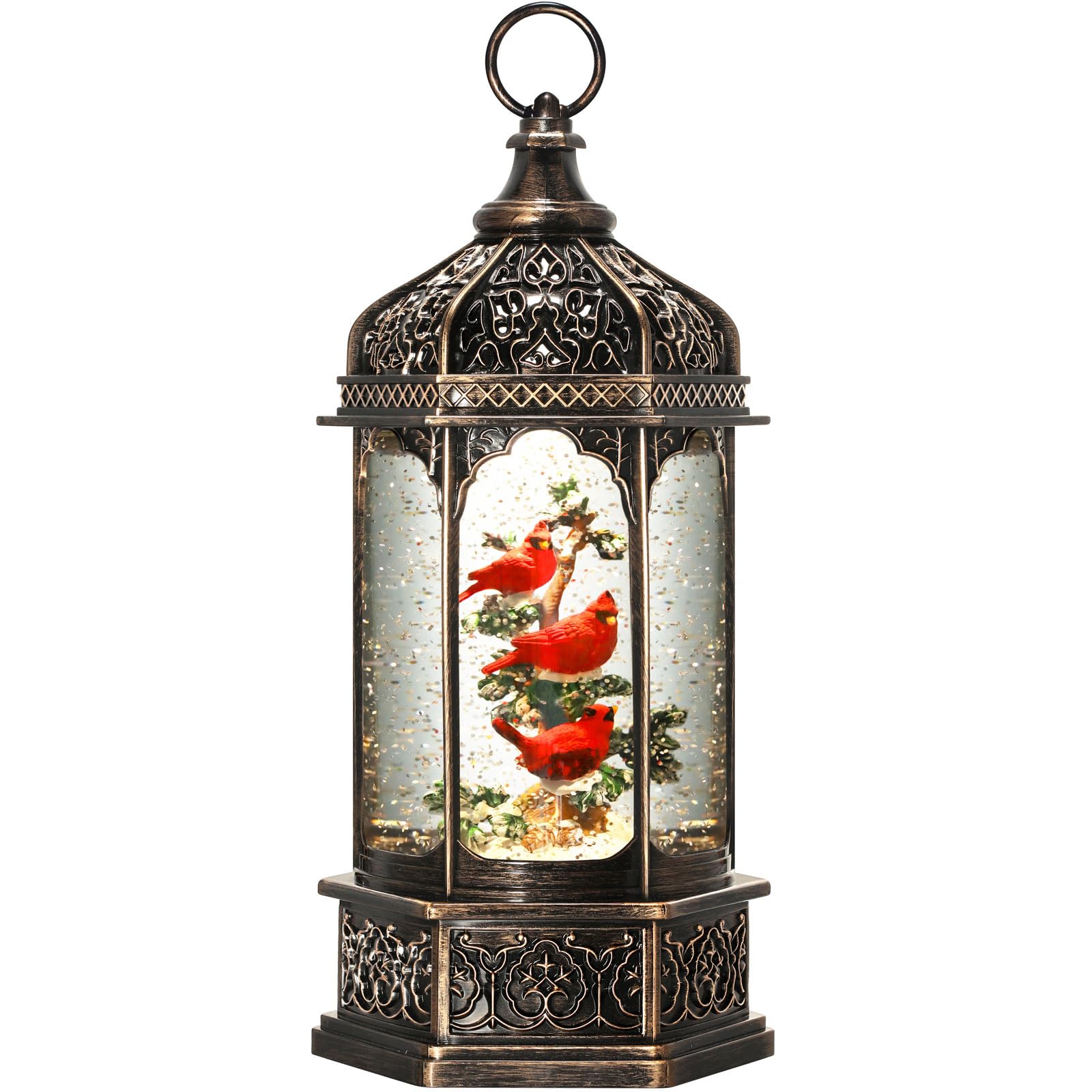 Halloween Snow Globe Lantern Haunted House Pumpkin Ghost Tree Crow Rip Dancing Bats with Timer, USB and Battery Powered 12 inch - Halloween Happy