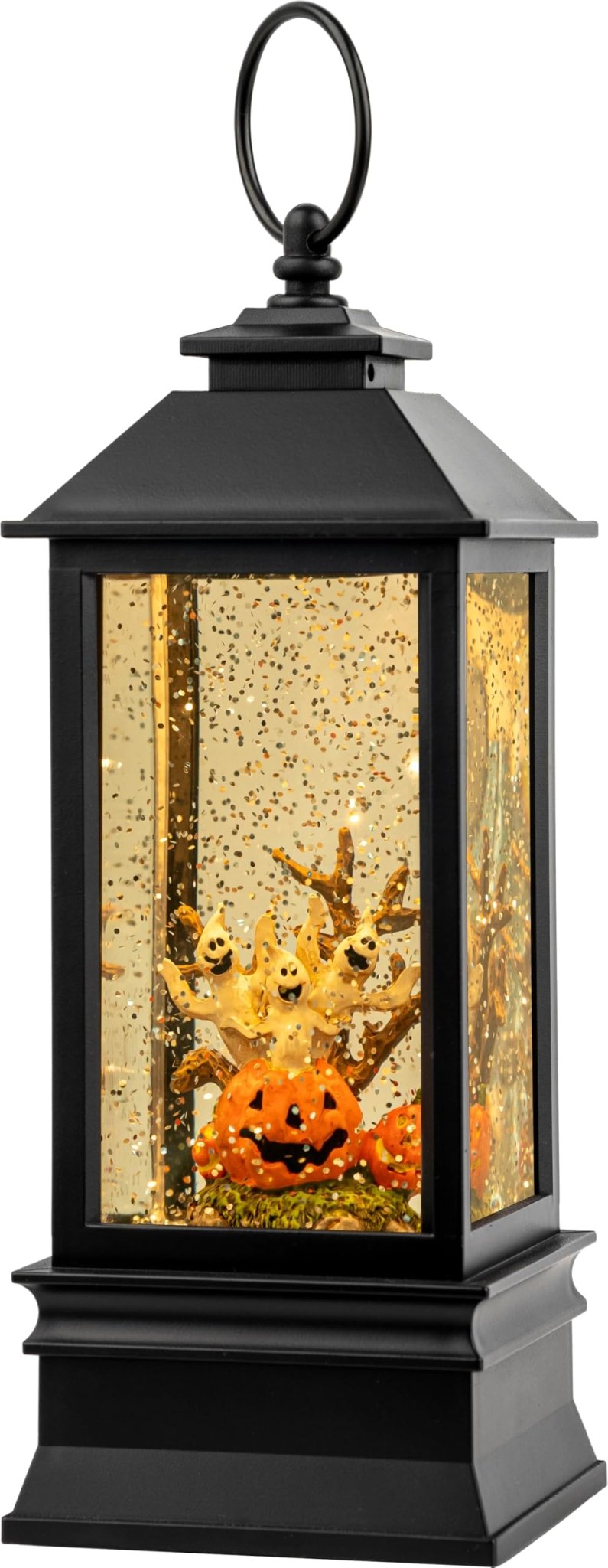 Halloween Snow Globe Lantern Water Glittering Spooky Witch' s Black Cat in Pumpkins with Music, USB Lined/Battery Operated Lighted Lantern for Halloween Festival Decoration Gifts - Halloween Happy