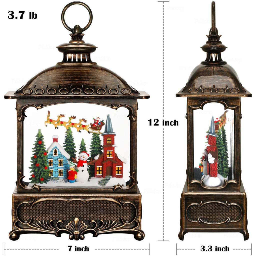 Halloween Snow Globe Lantern Haunted House Pumpkin Ghost Tree Crow Rip Dancing Bats with Timer, USB and Battery Powered 12 inch - Halloween Happy