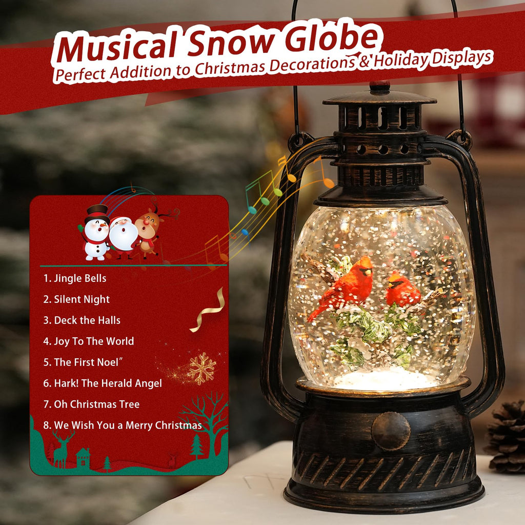 Halloween Snow Globe, Halloween Decorations Indoor Light Up Snow Globe Lantern with Music, 6H Timer, Love Never Dies Swirling Glitter Halloween Lantern for Halloween Home Decorations - Halloween Happy
