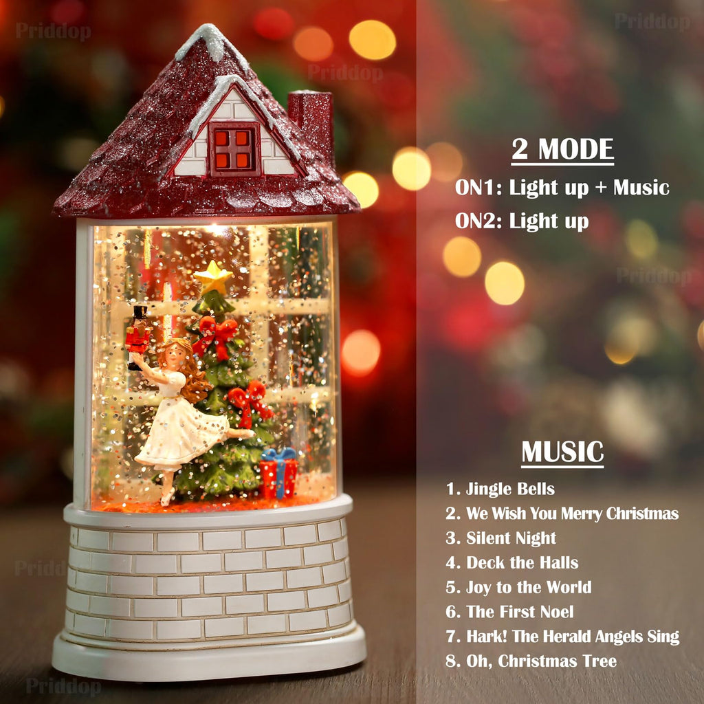 Halloween Snow Globe Lantern Haunted House Pumpkin Ghost Tree Crow Rip Dancing Bats with Timer, USB and Battery Powered 12 inch - Halloween Happy