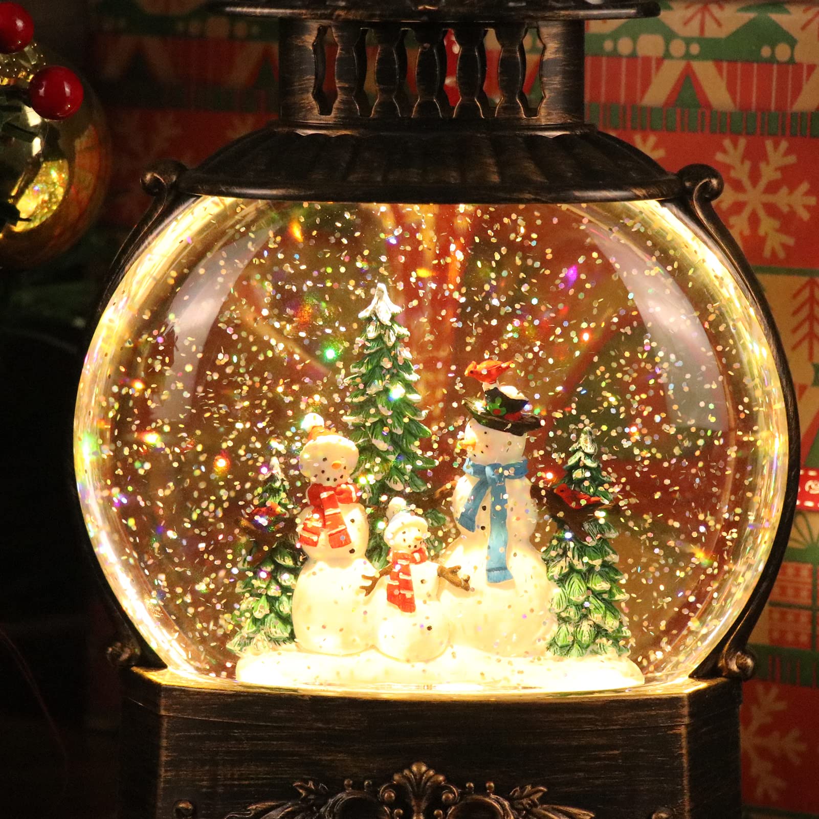 DRomance Halloween Skeleton Snow Globe Lantern with 6H Timer Battery Operated USB Powered Lighted Water Glitters Bronze Canteen Shaped Snow Globe Halloween Decoration Children Gift(6 x 3.2 x 11 Inch) - Halloween Happy