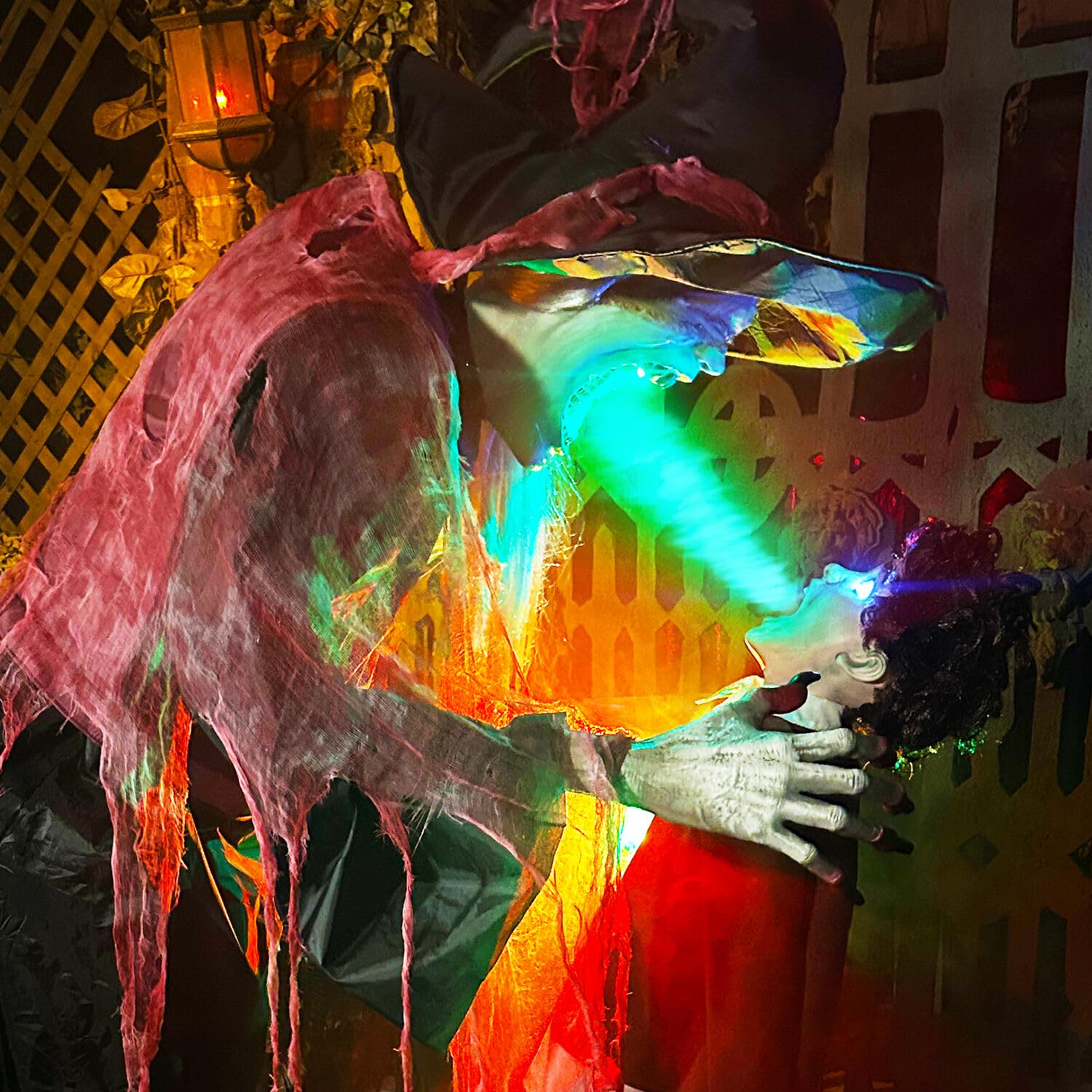 Haunted Hill Farm Soul Sucker Demon Reaper with Child by Tekky, Motion - Activated Talking Halloween Animatronic for Creepy Indoor or Covered Outdoor Halloween Decorations, Plug - in or Battery Operated - Halloween Happy