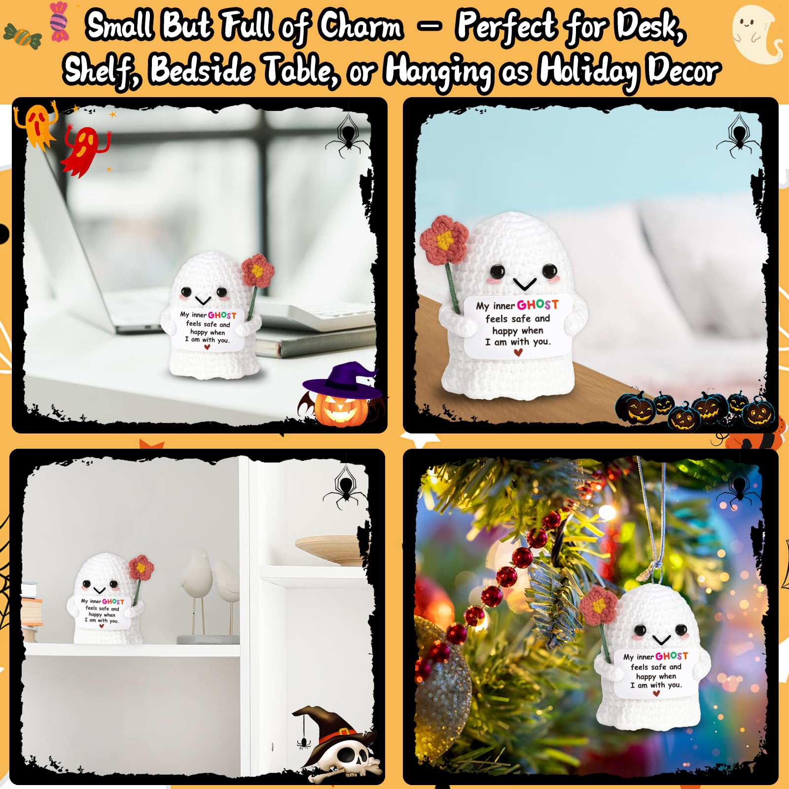 You're My Boo Buddy Cute Halloween Spooky Gifts - Funny & Romantic Handmade Crochet Ghost Plush Decor for for Girlfriend, Boyfriend, Couples, Her, Him, Friends, Valentine,Christmas Stocking Stuffer - Halloween Happy