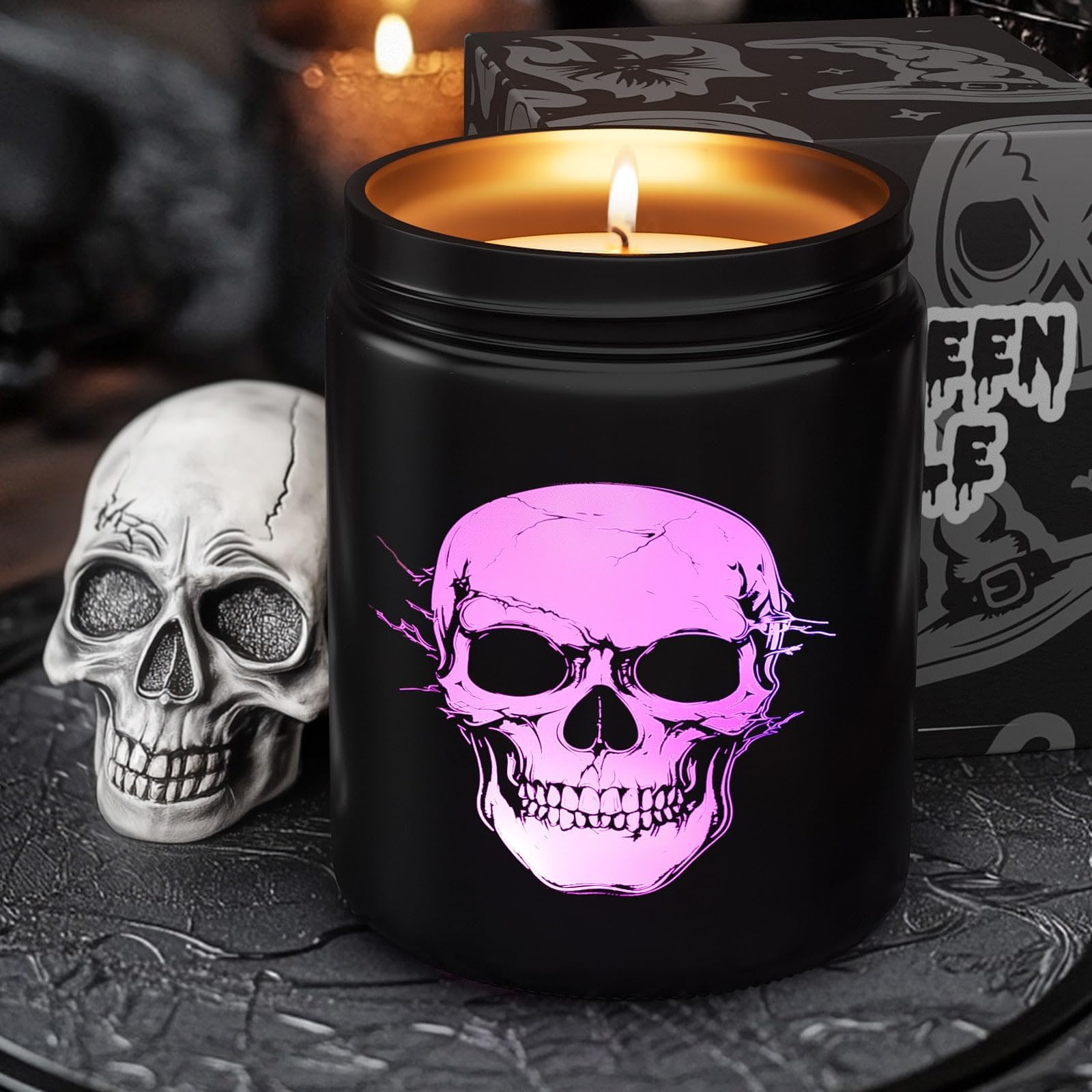 Halloween Candle Set, 4 Pack Scented Candles Gift with Pumpkin|Skull|Ghost|Witch|, 80H Lasting Burn Candles for Halloween Decorations Indoor, Candle Gift Set for Holiday - Halloween Happy