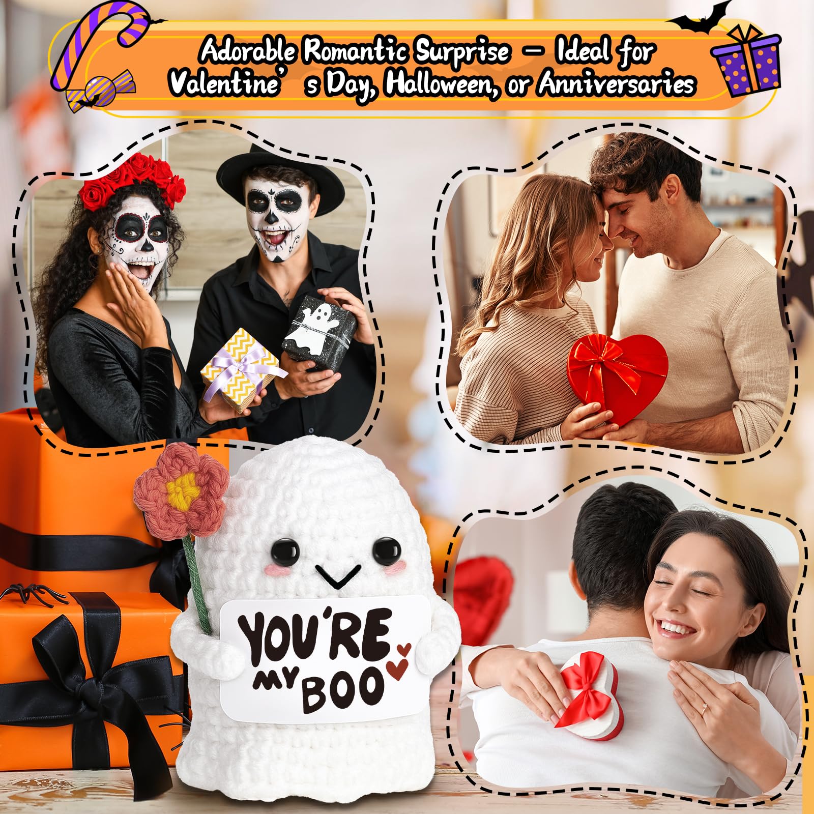 You're My Boo Buddy Cute Halloween Spooky Gifts - Funny & Romantic Handmade Crochet Ghost Plush Decor for for Girlfriend, Boyfriend, Couples, Her, Him, Friends, Valentine,Christmas Stocking Stuffer - Halloween Happy