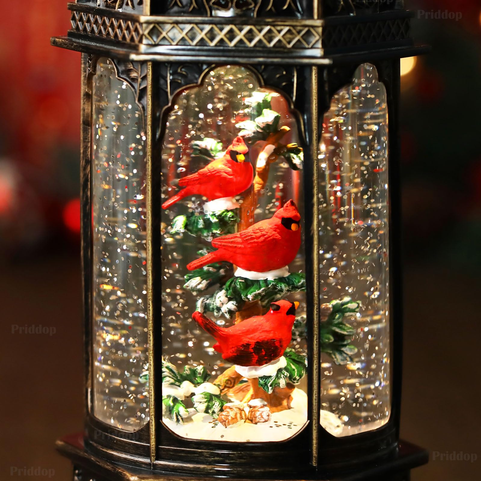 Halloween Snow Globe Lantern Haunted House Pumpkin Ghost Tree Crow Rip Dancing Bats with Timer, USB and Battery Powered 12 inch - Halloween Happy