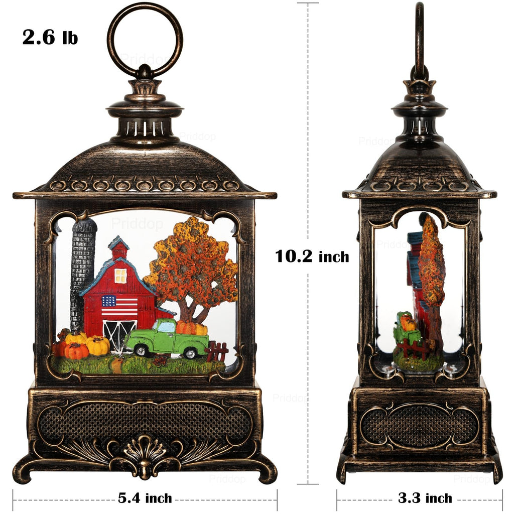 Halloween Snow Globe Lantern Haunted House Pumpkin Ghost Tree Crow Rip Dancing Bats with Timer, USB and Battery Powered 12 inch - Halloween Happy