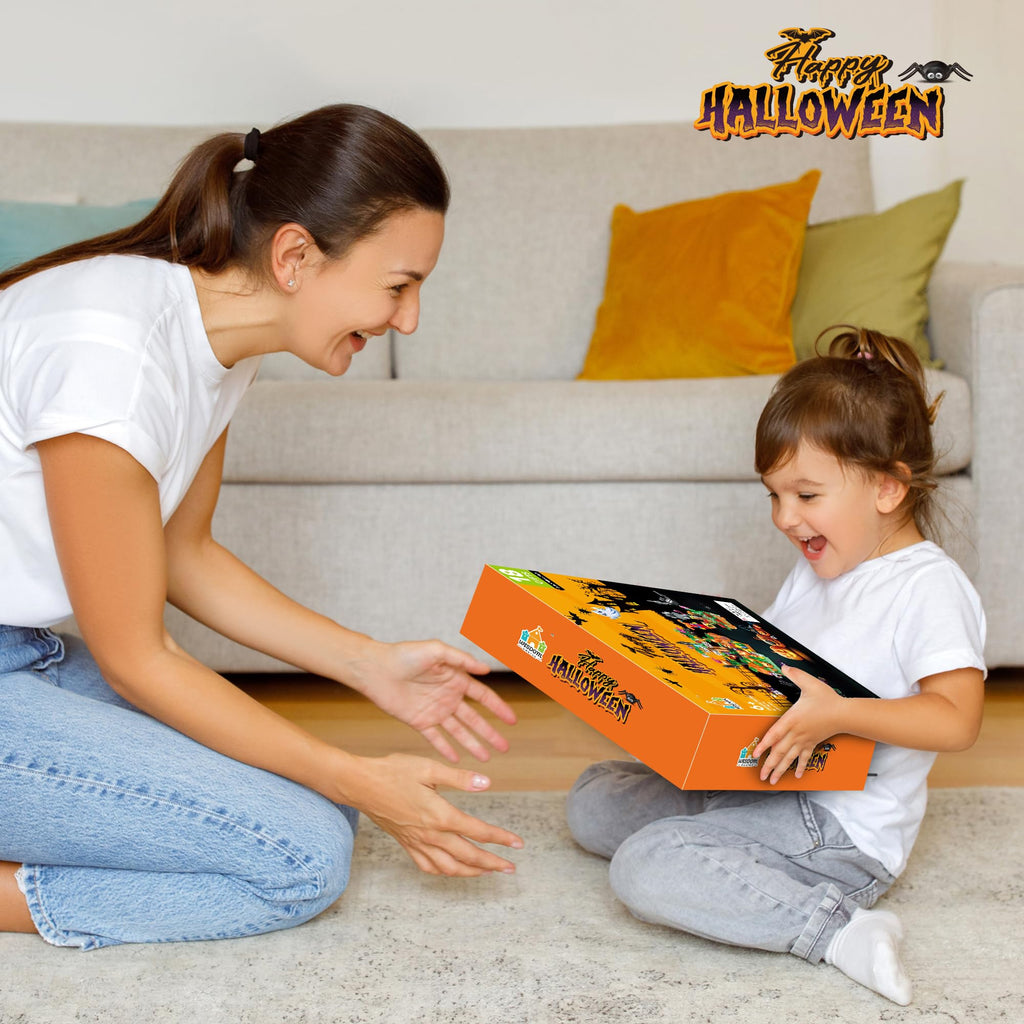 Halloween Building Set – Trick - or - Treat Toy for Kids, 6 - in - 1 Building Blocks with 18 Mini Packs, Pumpkin Patch, Ghost & Bat Scenes, Glow Tattoos, Pretend Play, Halloween Party Favors, Boys & Girls 6+ - Halloween Happy