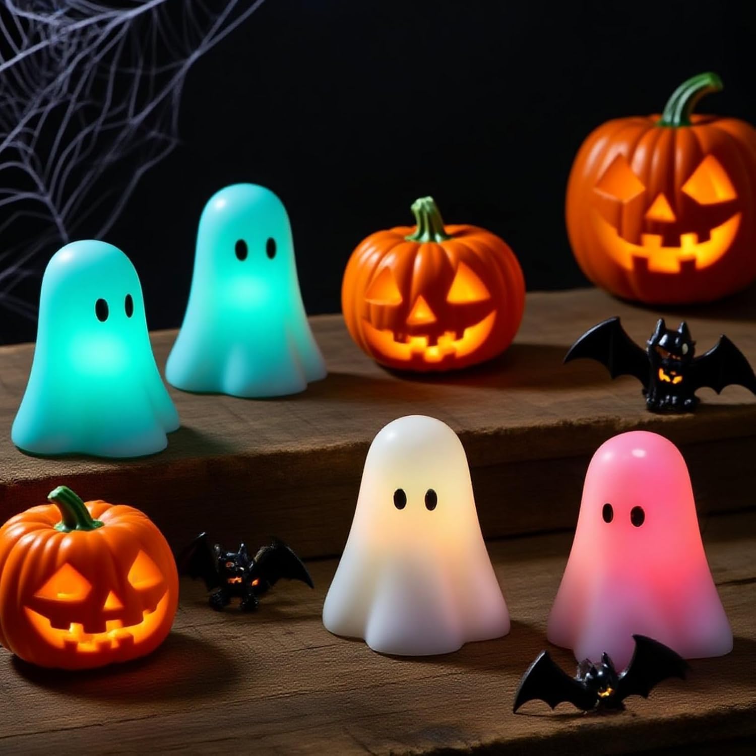 Wondise Halloween Flameless Candles Color Changing with Remote Timer, Real Wax Battery Operated Flickering Halloween Spooky Ghost Candles for Halloween Decoration Gift （D 3" x H 3.5"） - Halloween Happy