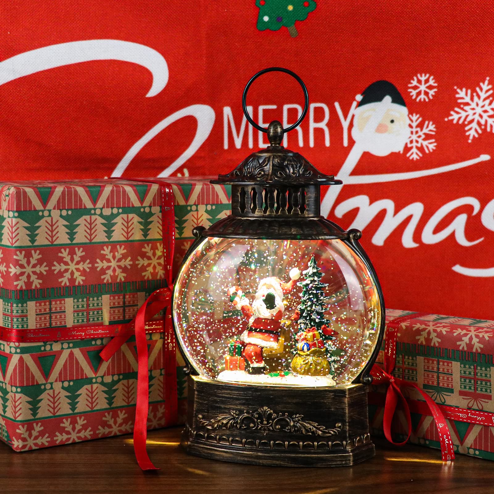 DRomance Halloween Skeleton Snow Globe Lantern with 6H Timer Battery Operated USB Powered Lighted Water Glitters Bronze Canteen Shaped Snow Globe Halloween Decoration Children Gift(6 x 3.2 x 11 Inch) - Halloween Happy