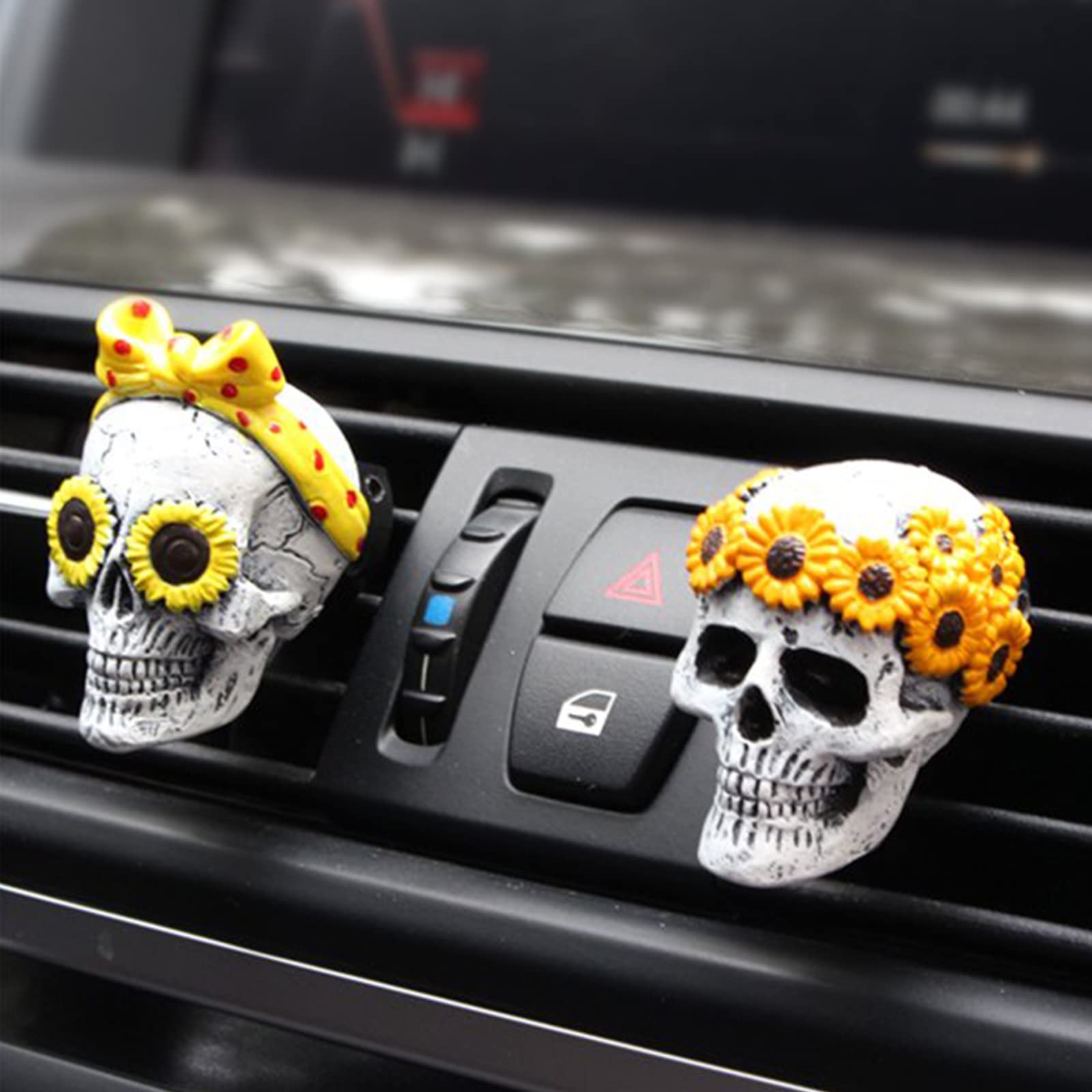Skull Decor Halloween Car Air Freshener Vent Clip Goth Truck Interior Accessories for Men Women Teens Stuff for Jeep Horror Skeleton Auto Scents Dashboard Decorations Funny Christmas Gifts for Dad Mom - Halloween Happy