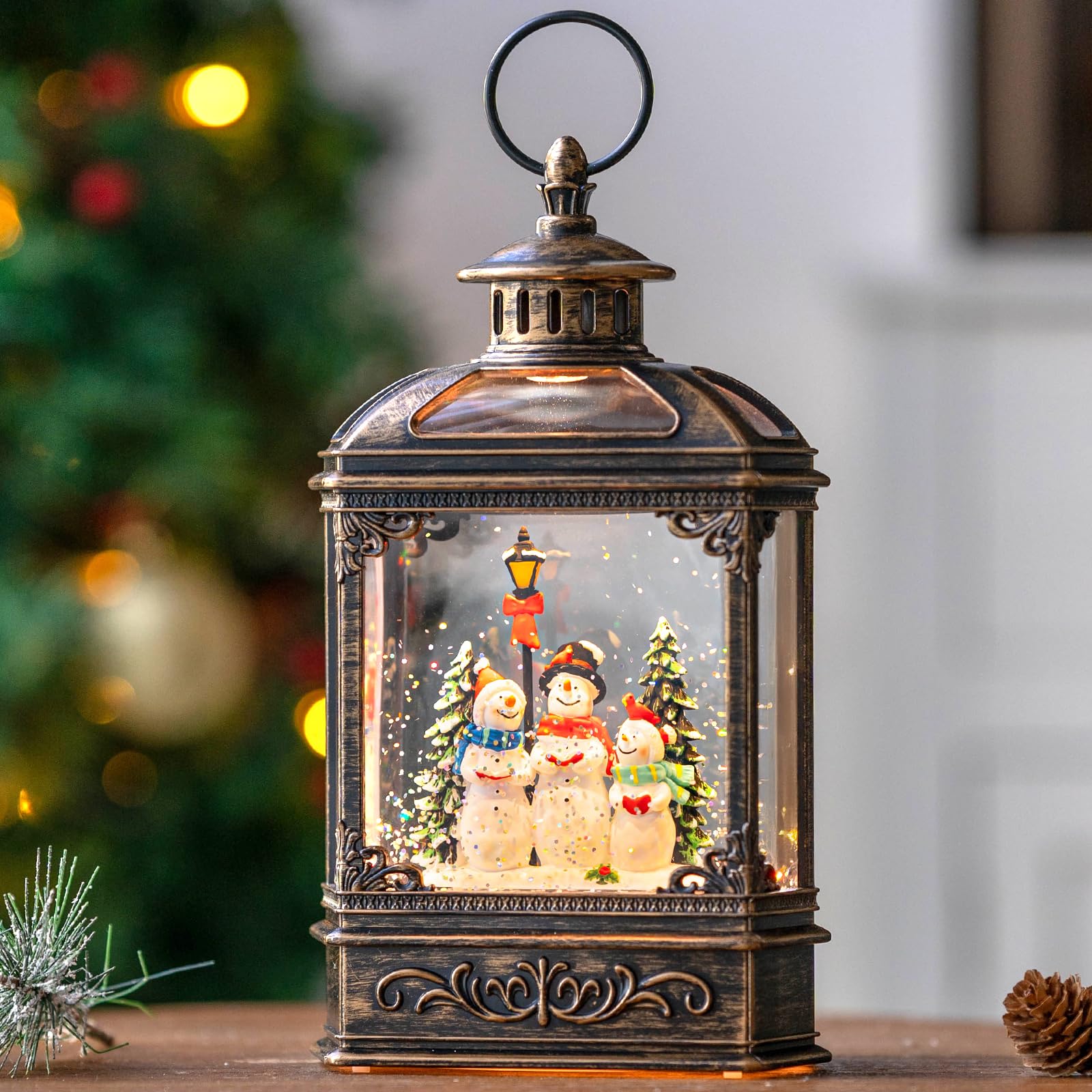 Halloween Snow Globe Lantern Water Glittering Spooky Witch' s Black Cat in Pumpkins with Music, USB Lined/Battery Operated Lighted Lantern for Halloween Festival Decoration Gifts - Halloween Happy