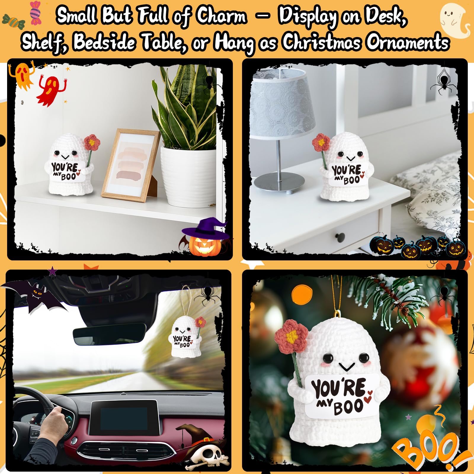 You're My Boo Buddy Cute Halloween Spooky Gifts - Funny & Romantic Handmade Crochet Ghost Plush Decor for for Girlfriend, Boyfriend, Couples, Her, Him, Friends, Valentine,Christmas Stocking Stuffer - Halloween Happy