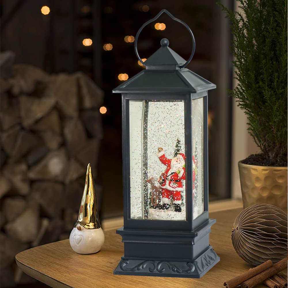 Eldnacele Halloween Ghost Projection Snow Globe Lantern with 6 - Hour Timer, Lighted Plug - in & Battery Operated Water Glittering Snowing Globe Lamp for Spooky Fall Halloween Indoor Decoration(Skeleton) - Halloween Happy