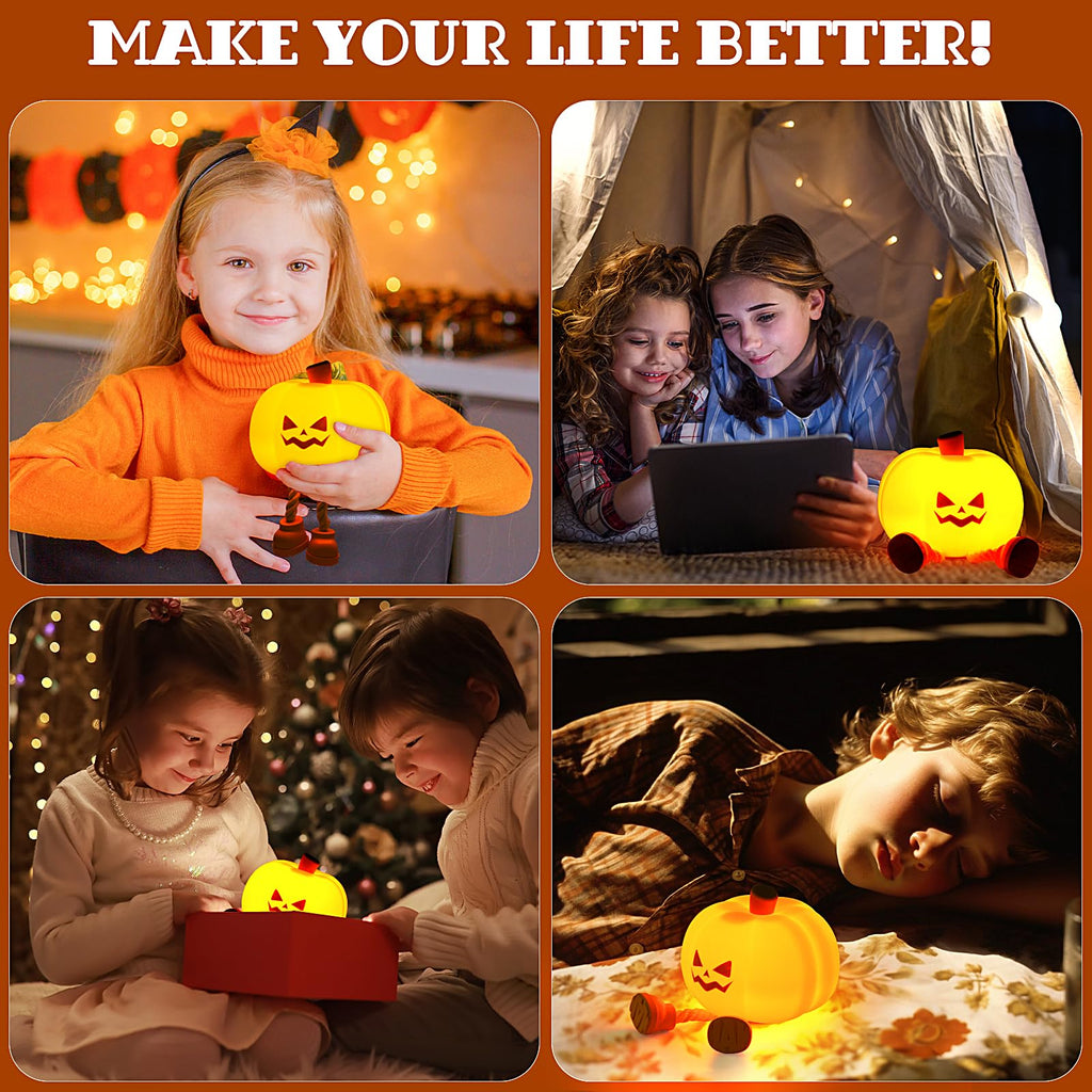 Pumpkin Night Light, Cute LED Lamp, Silicone Dimmable Nursery Nightlight for Kids, Silicone Rechargeable Bedside Touch Lamp, Funny Office Desk and Halloween Decor for Woman and Kids - Halloween Happy