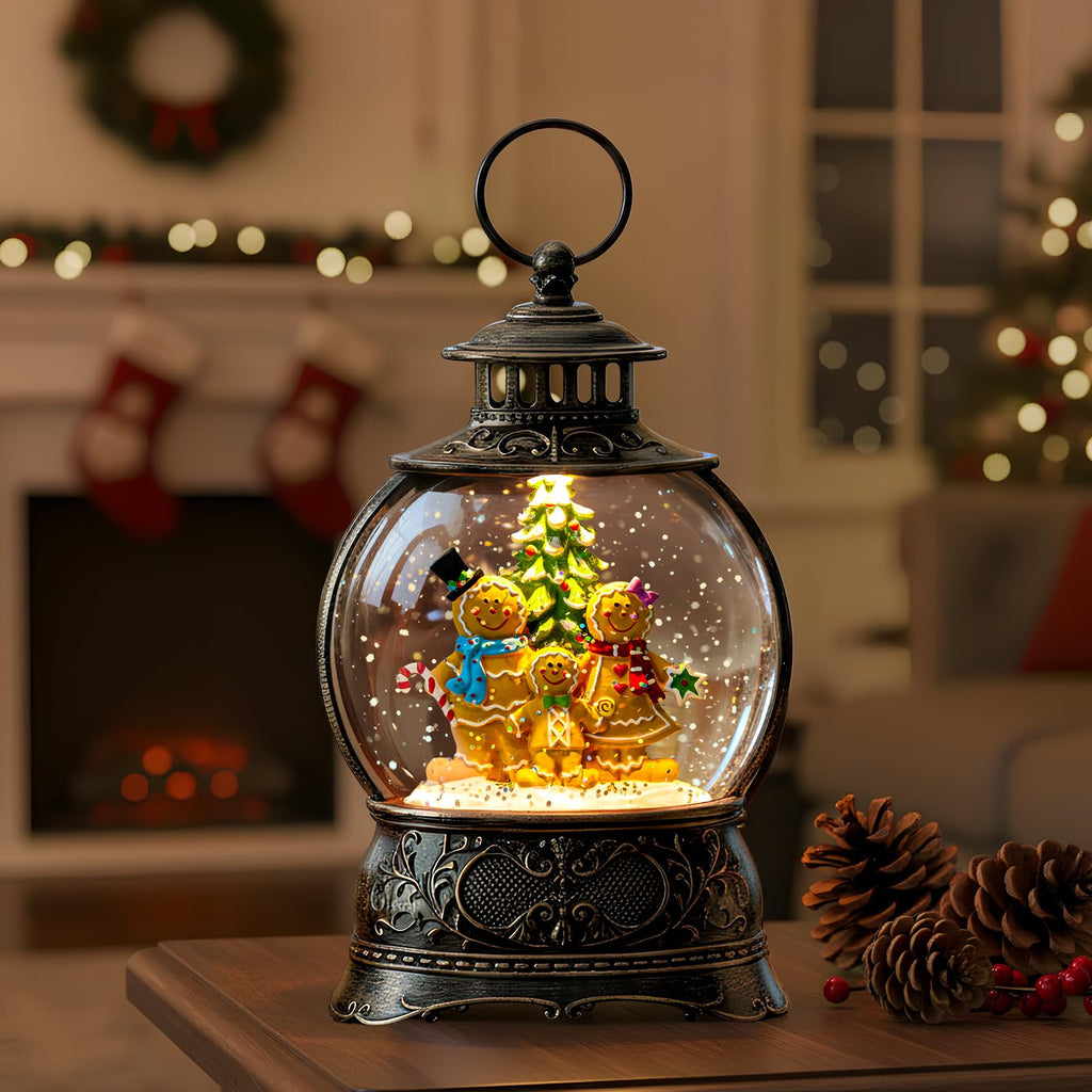 Halloween Snow Globe Lantern Water Glittering Spooky Witch' s Black Cat in Pumpkins with Music, USB Lined/Battery Operated Lighted Lantern for Halloween Festival Decoration Gifts - Halloween Happy