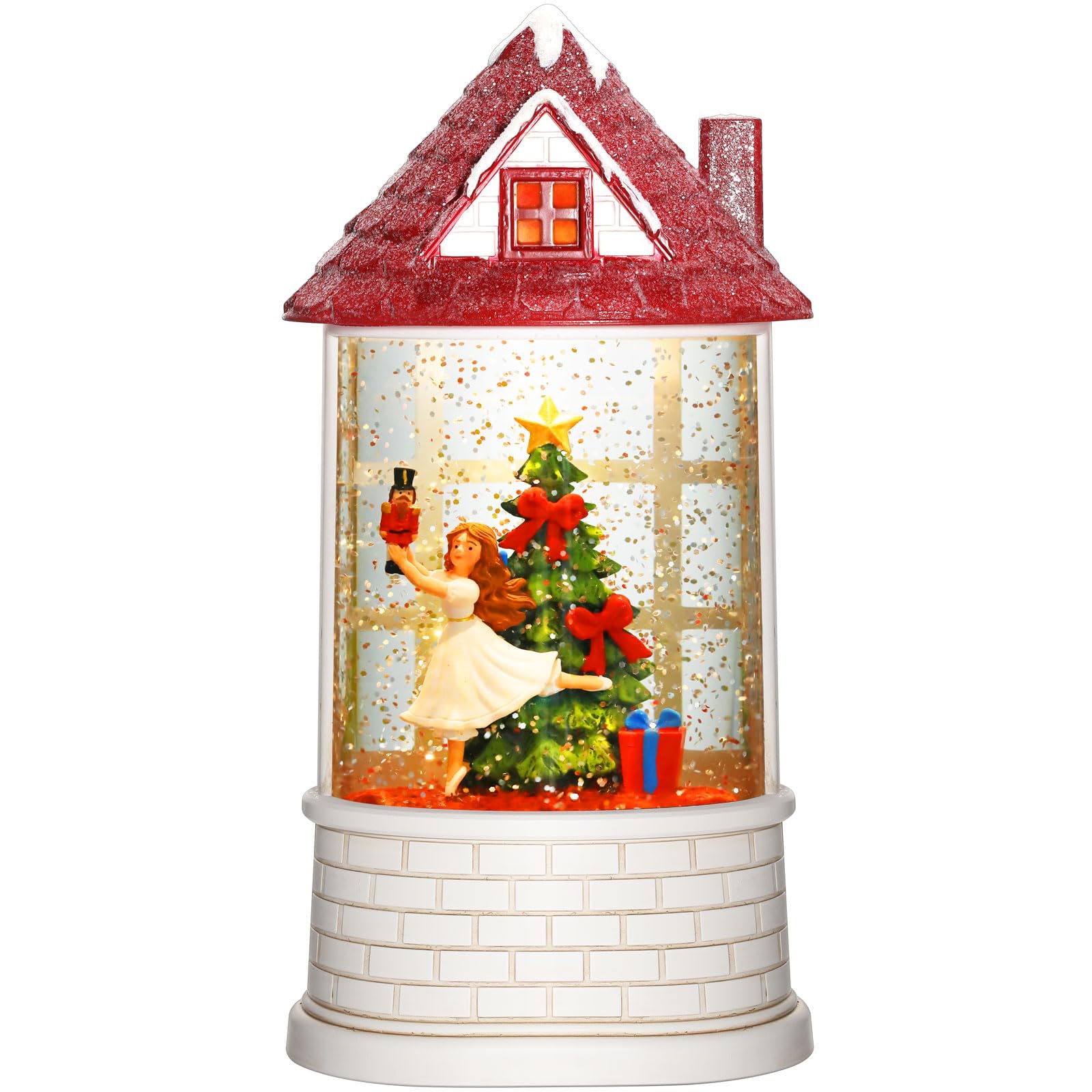 Halloween Snow Globe Lantern Haunted House Pumpkin Ghost Tree Crow Rip Dancing Bats with Timer, USB and Battery Powered 12 inch - Halloween Happy