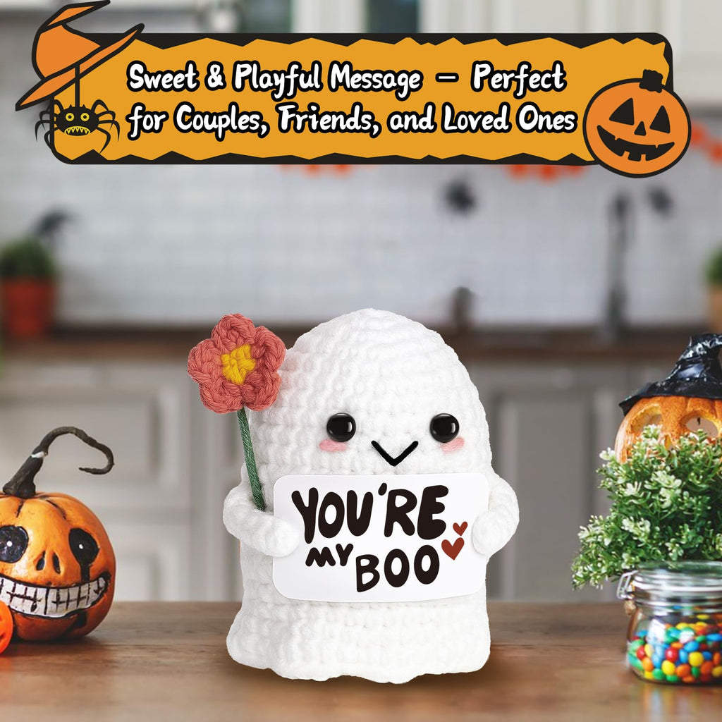 You're My Boo Buddy Cute Halloween Spooky Gifts - Funny & Romantic Handmade Crochet Ghost Plush Decor for for Girlfriend, Boyfriend, Couples, Her, Him, Friends, Valentine,Christmas Stocking Stuffer - Halloween Happy
