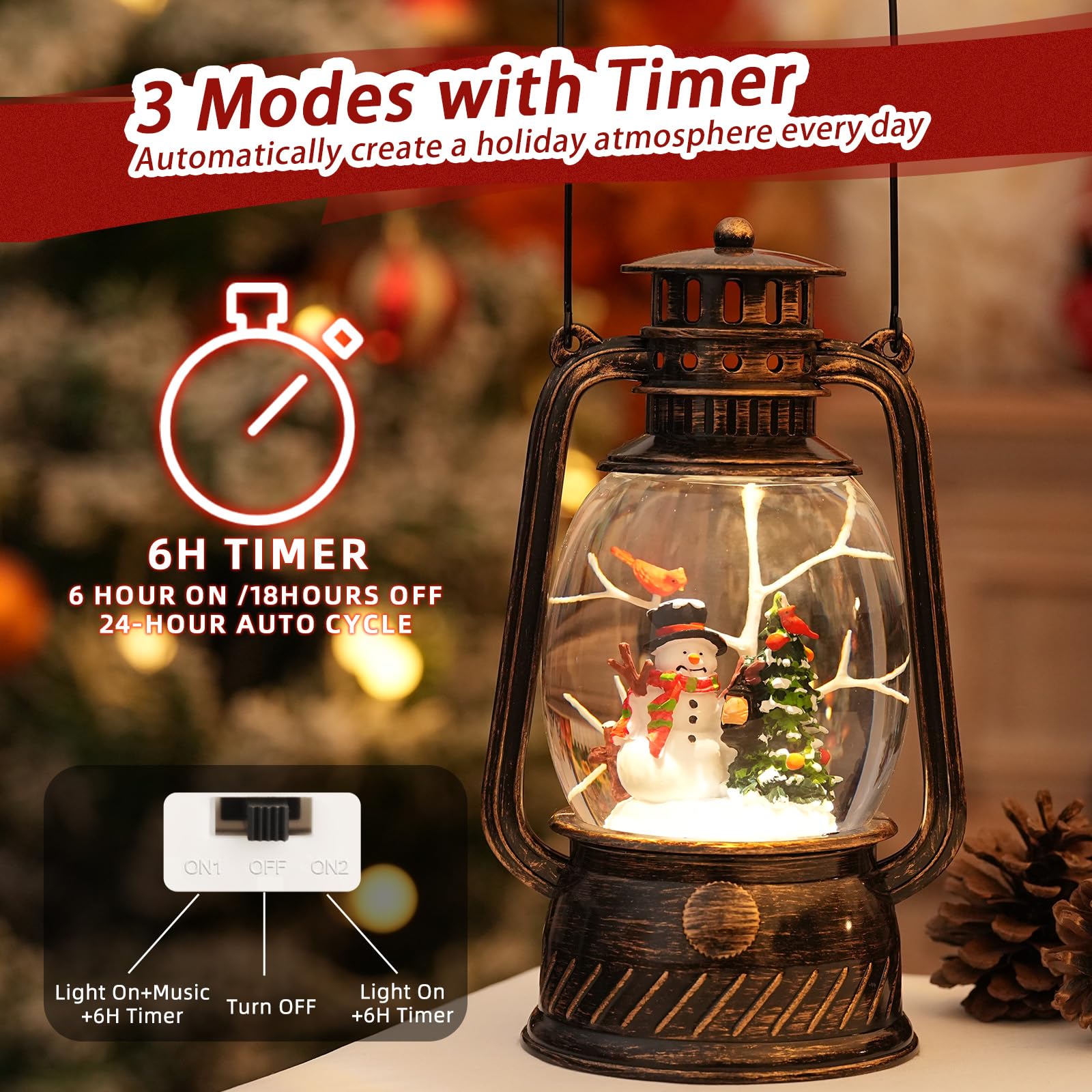 Halloween Snow Globe, Halloween Decorations Indoor Light Up Snow Globe Lantern with Music, 6H Timer, Love Never Dies Swirling Glitter Halloween Lantern for Halloween Home Decorations - Halloween Happy