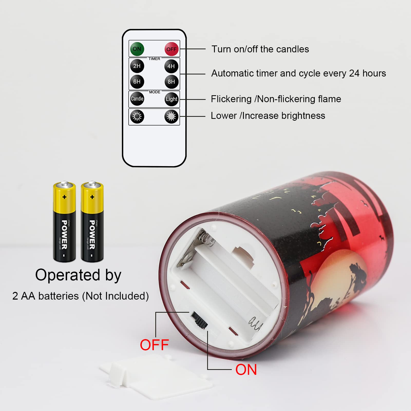 Eldnacele Halloween LED Flameless Flickering Candles Battery Operated with 6H Timer Skull Spider Web Crow Raven Spooky Decals Halloween Themed Indoor Decoration(3 Pack, D3 x H6) - Halloween Happy