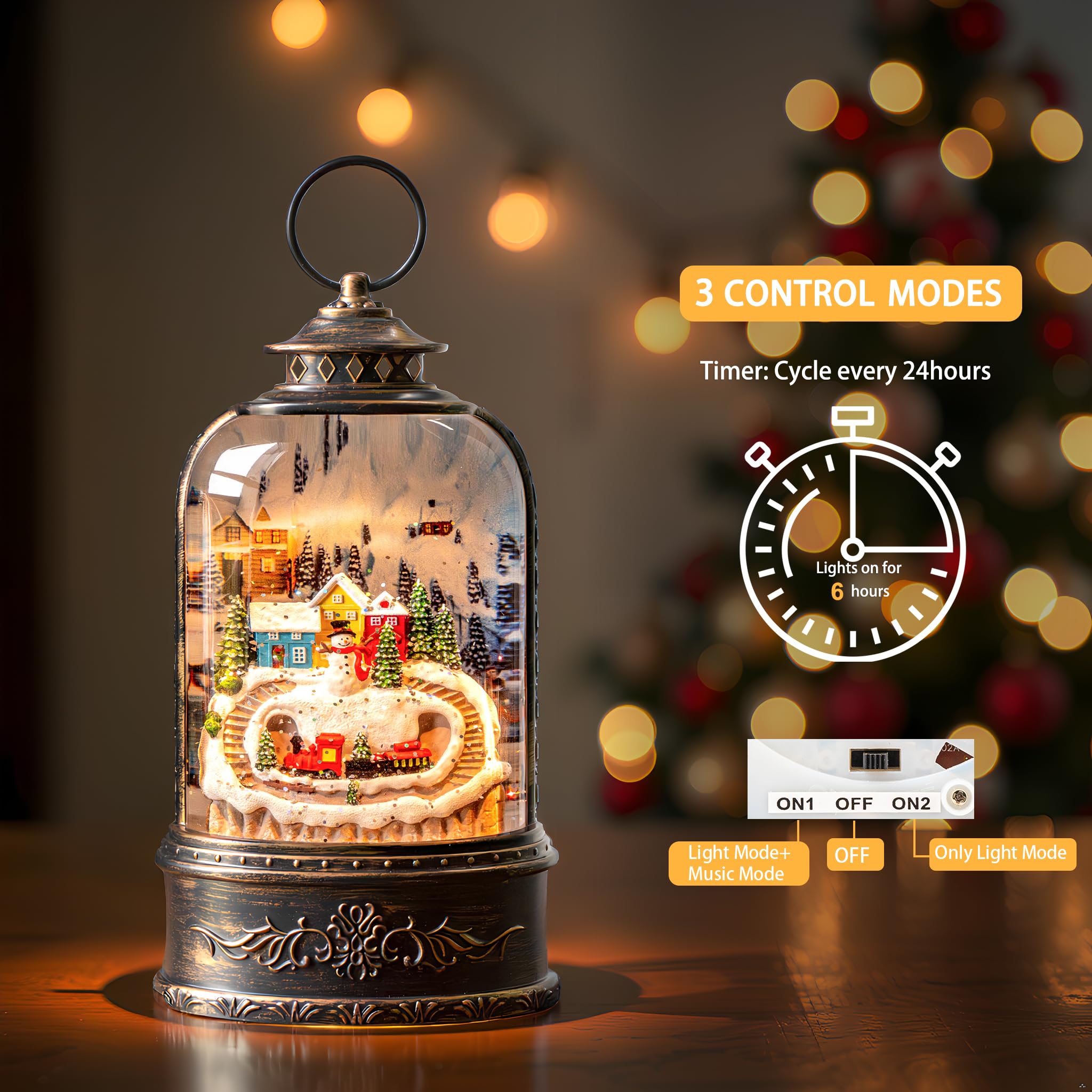 Halloween Snow Globe Lantern Water Glittering Spooky Witch' s Black Cat in Pumpkins with Music, USB Lined/Battery Operated Lighted Lantern for Halloween Festival Decoration Gifts - Halloween Happy