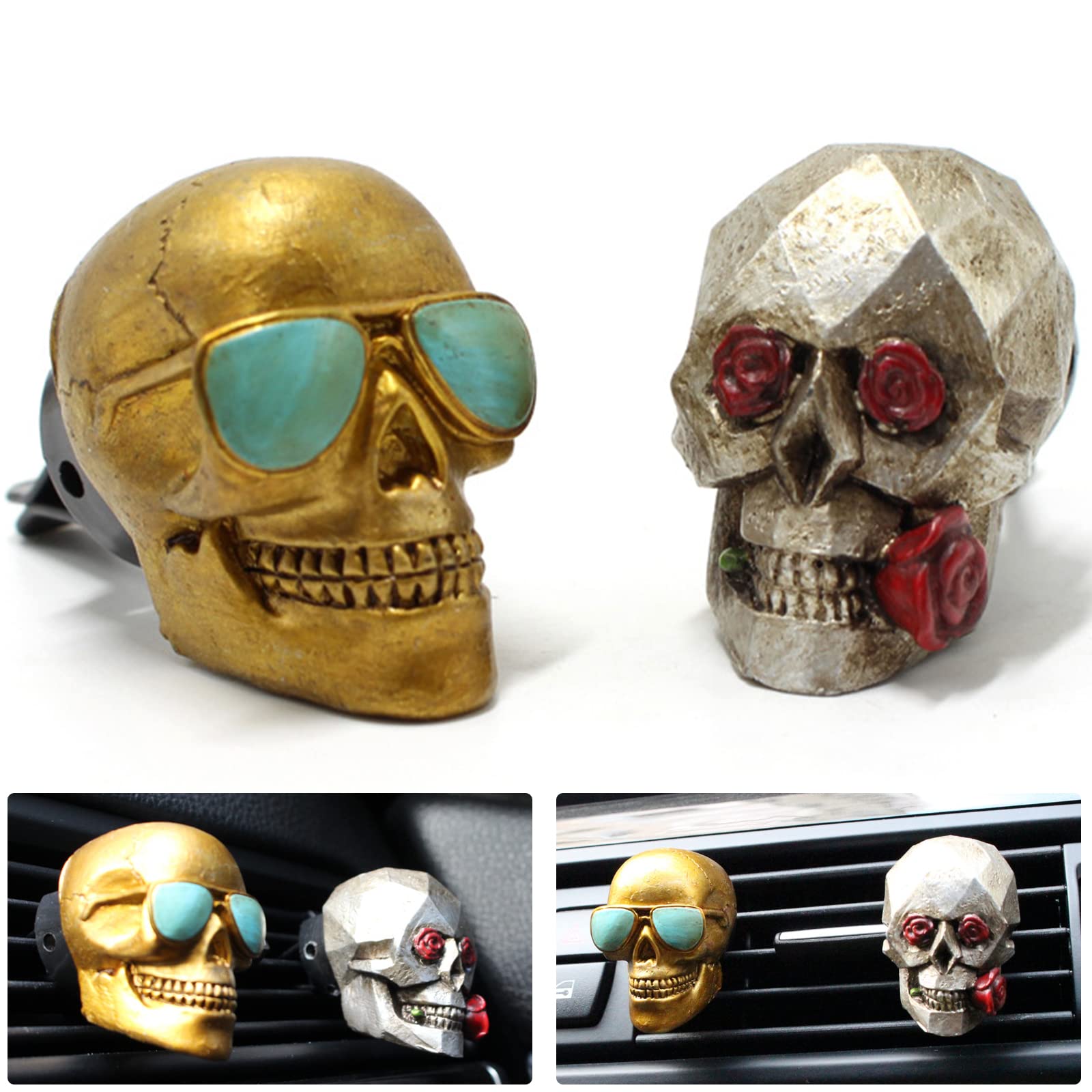 Skull Decor Halloween Car Air Freshener Vent Clip Goth Truck Interior Accessories for Men Women Teens Stuff for Jeep Horror Skeleton Auto Scents Dashboard Decorations Funny Christmas Gifts for Dad Mom - Halloween Happy